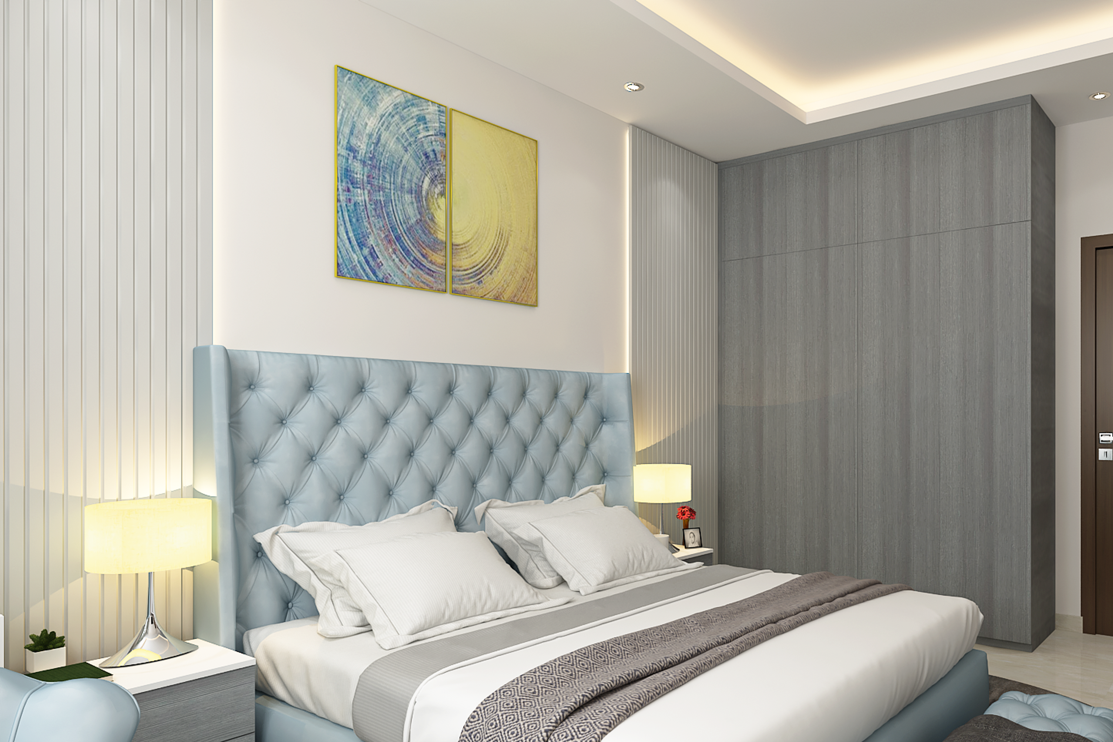 Master Bedroom In Icy Blue - Livspace