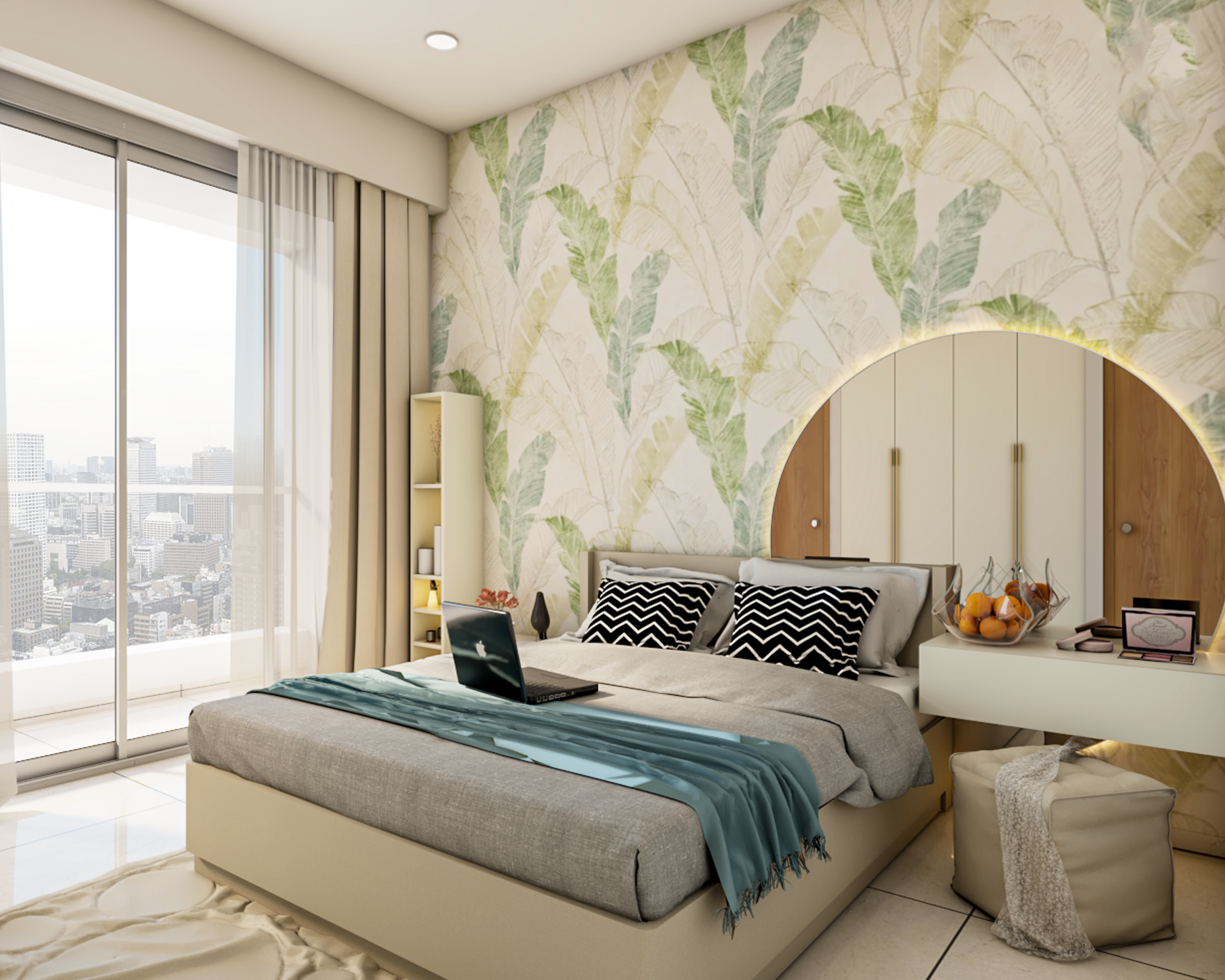 Tropical Creamy-White Themed Master Bedroom Design