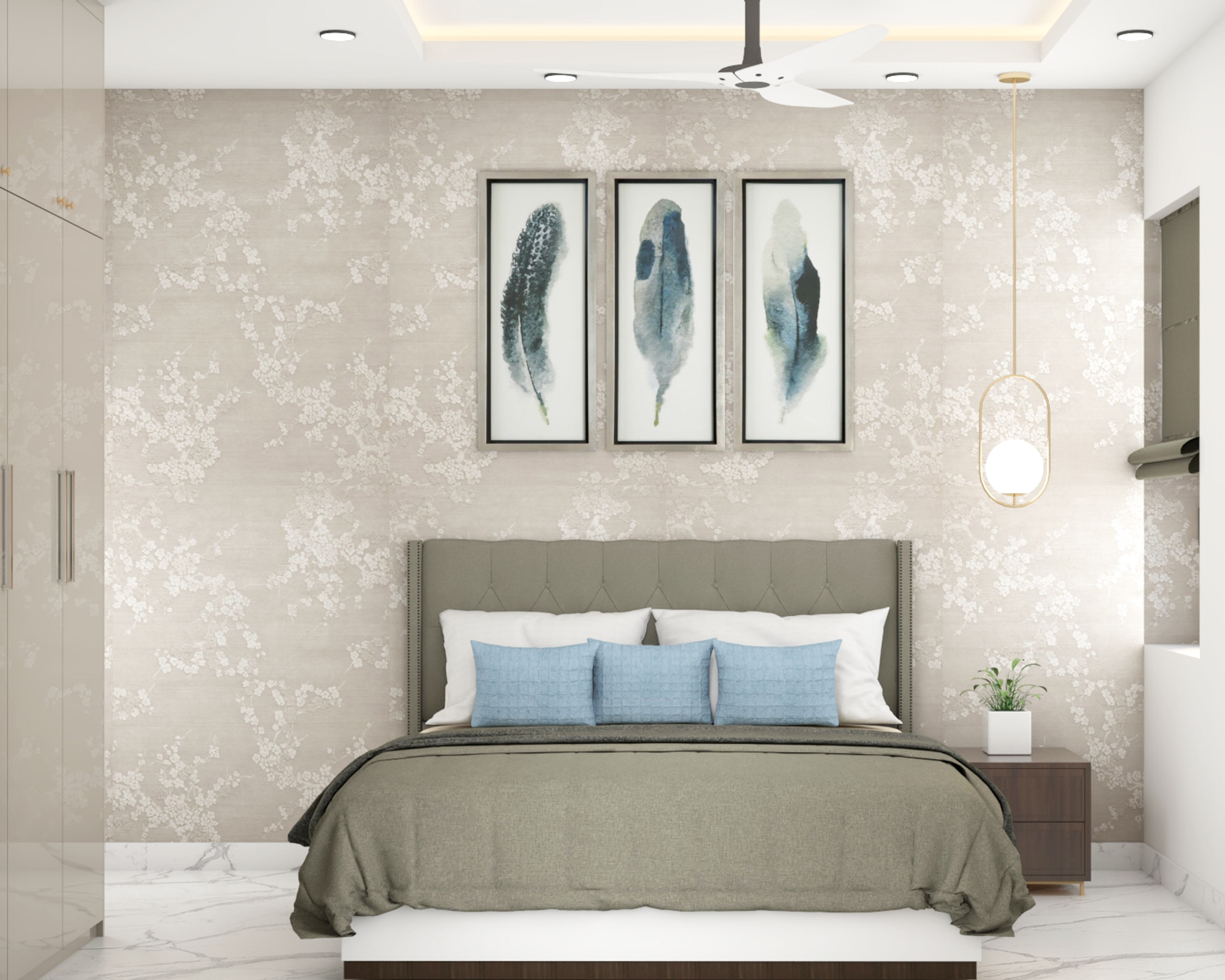 Contemporary Bedroom With Beige Textured Wall Design