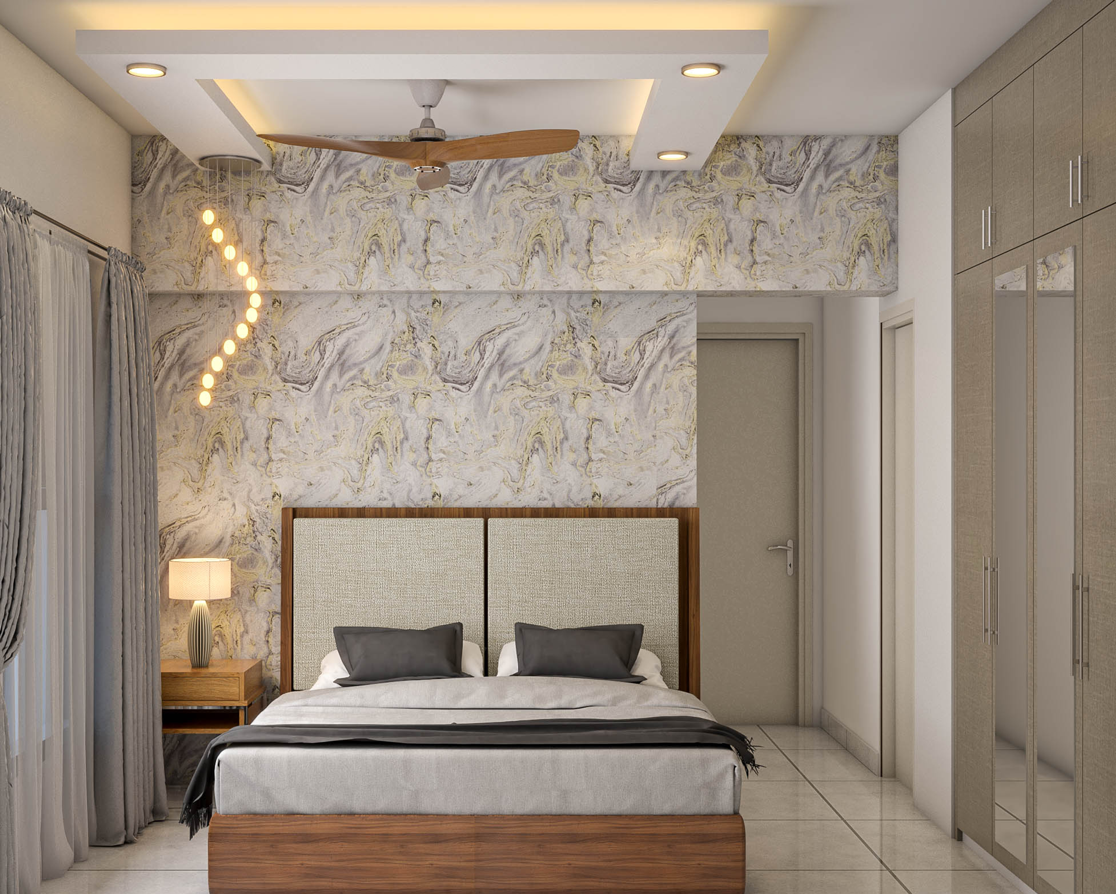 Modern And Spacious Master Bedroom With Beautiful Lights