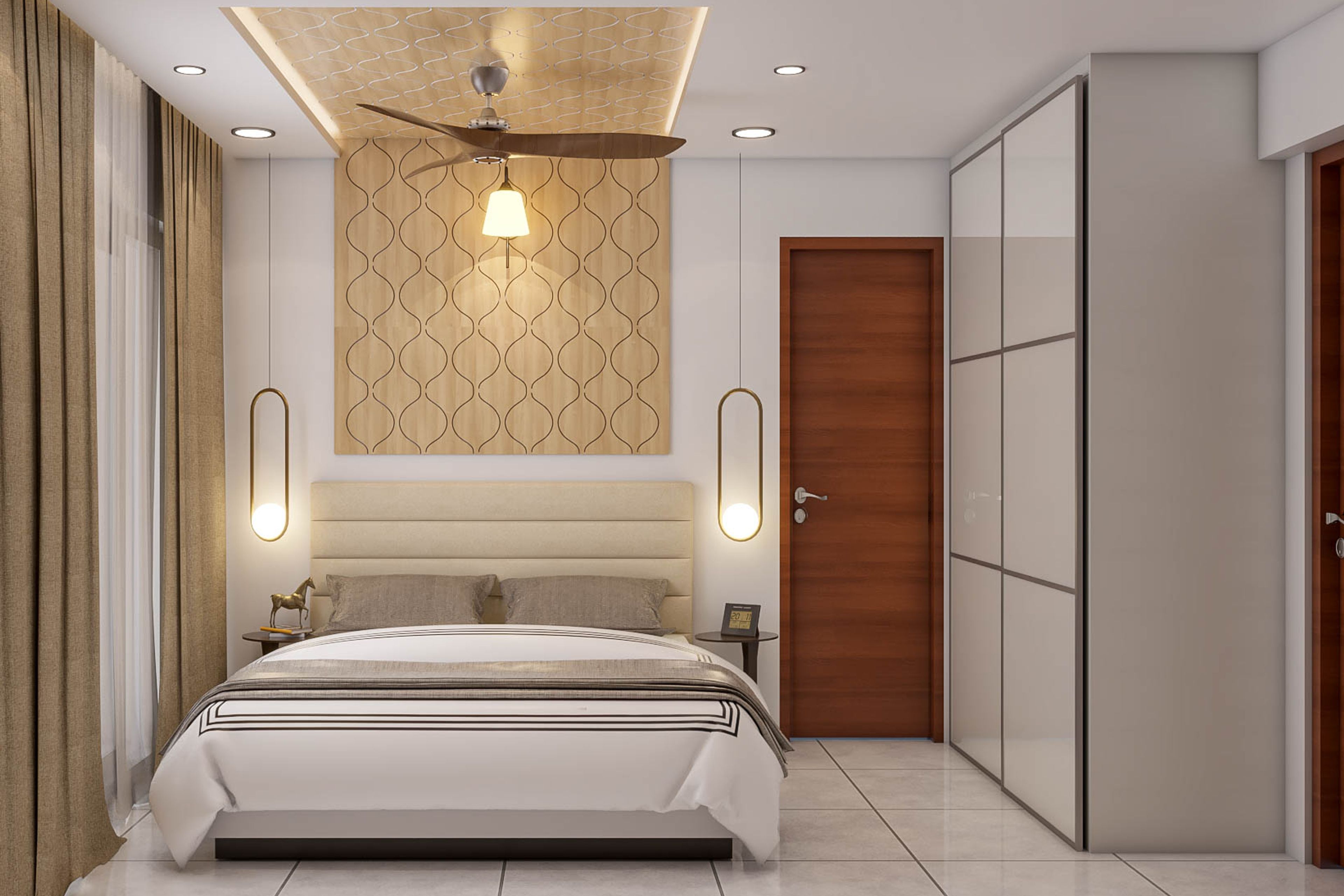 Modern Compact Master Bedroom Styled With Beige Decor