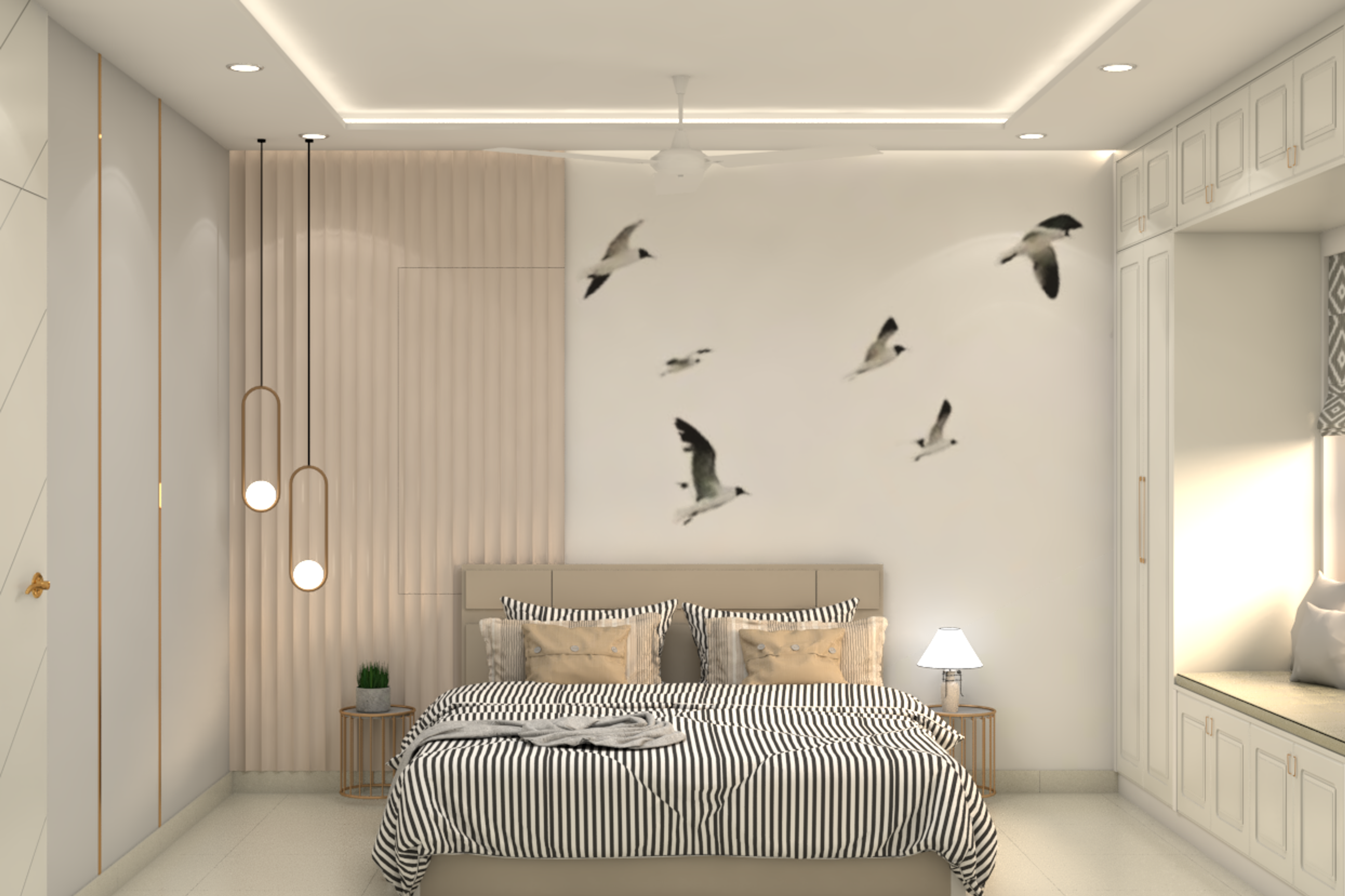 Multifunctional Modern Master Bedroom Design In Pastel Hues