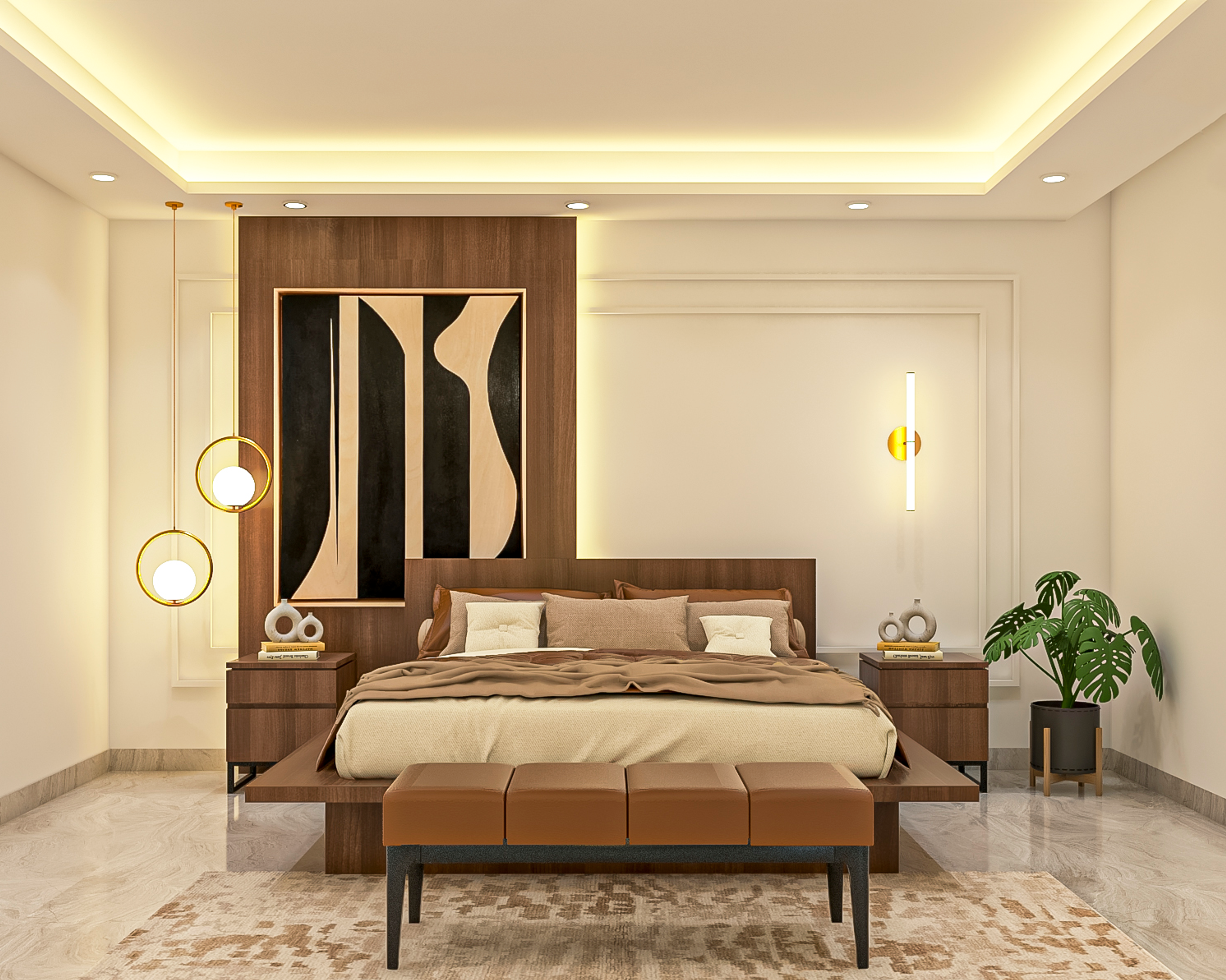 Spacious Brown And Beige Master Bedroom Design