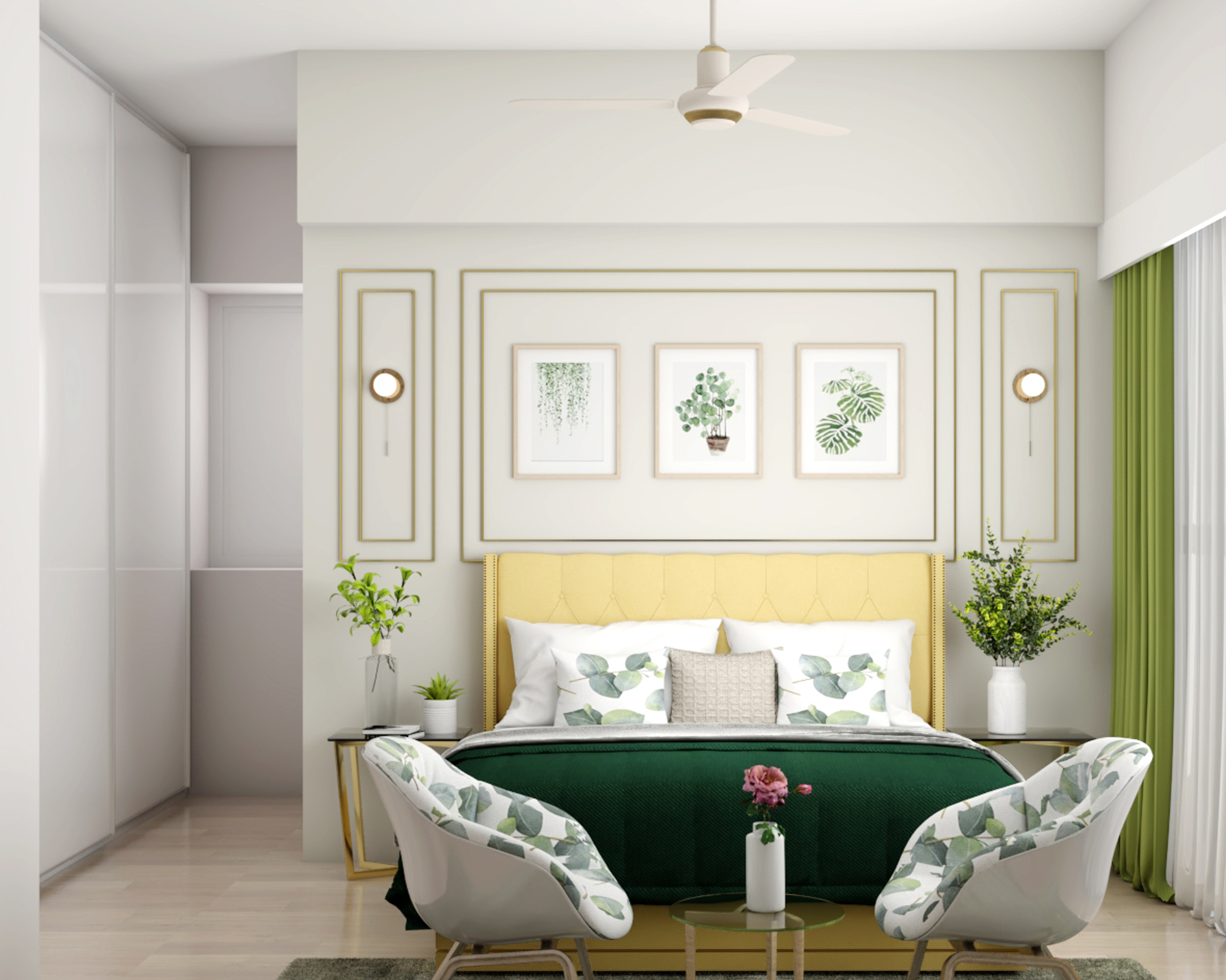 White And Green Bedroom Design