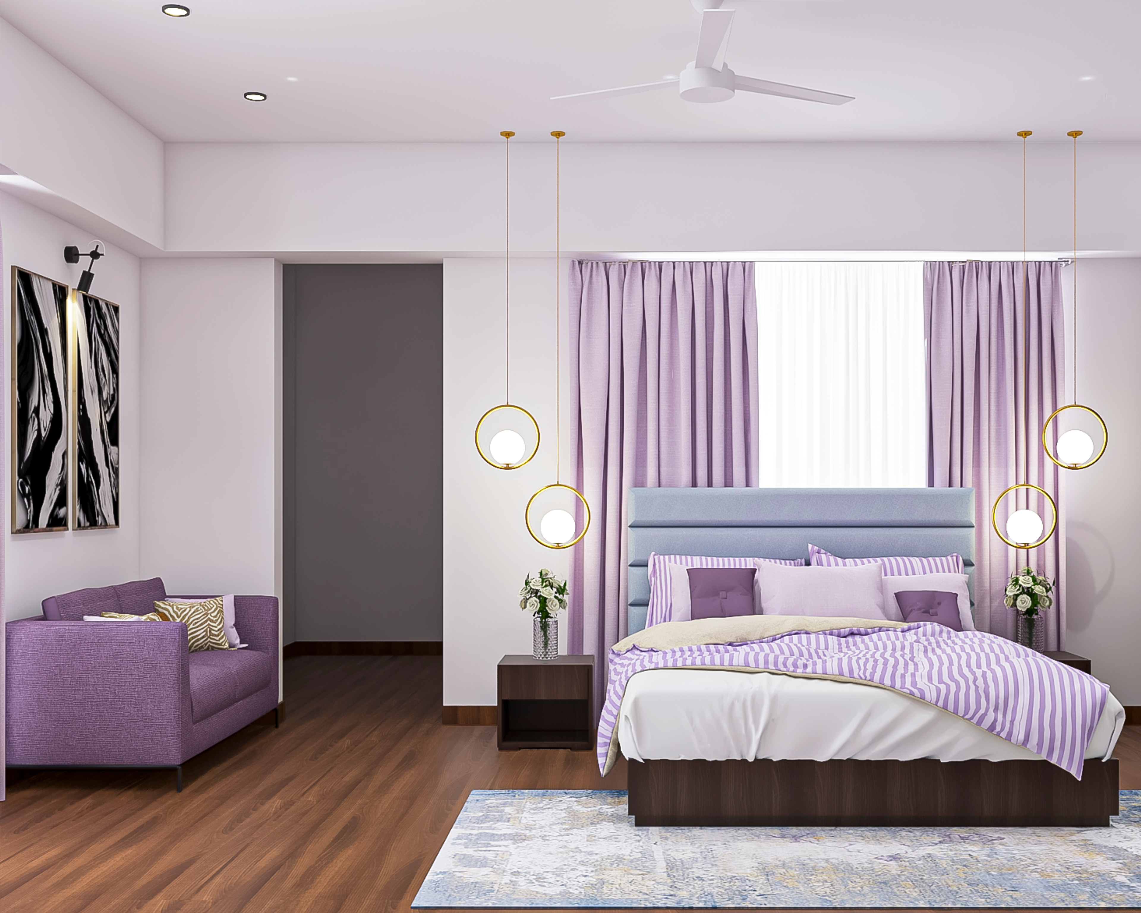 Modern Purple Themed Master Bedroom Design