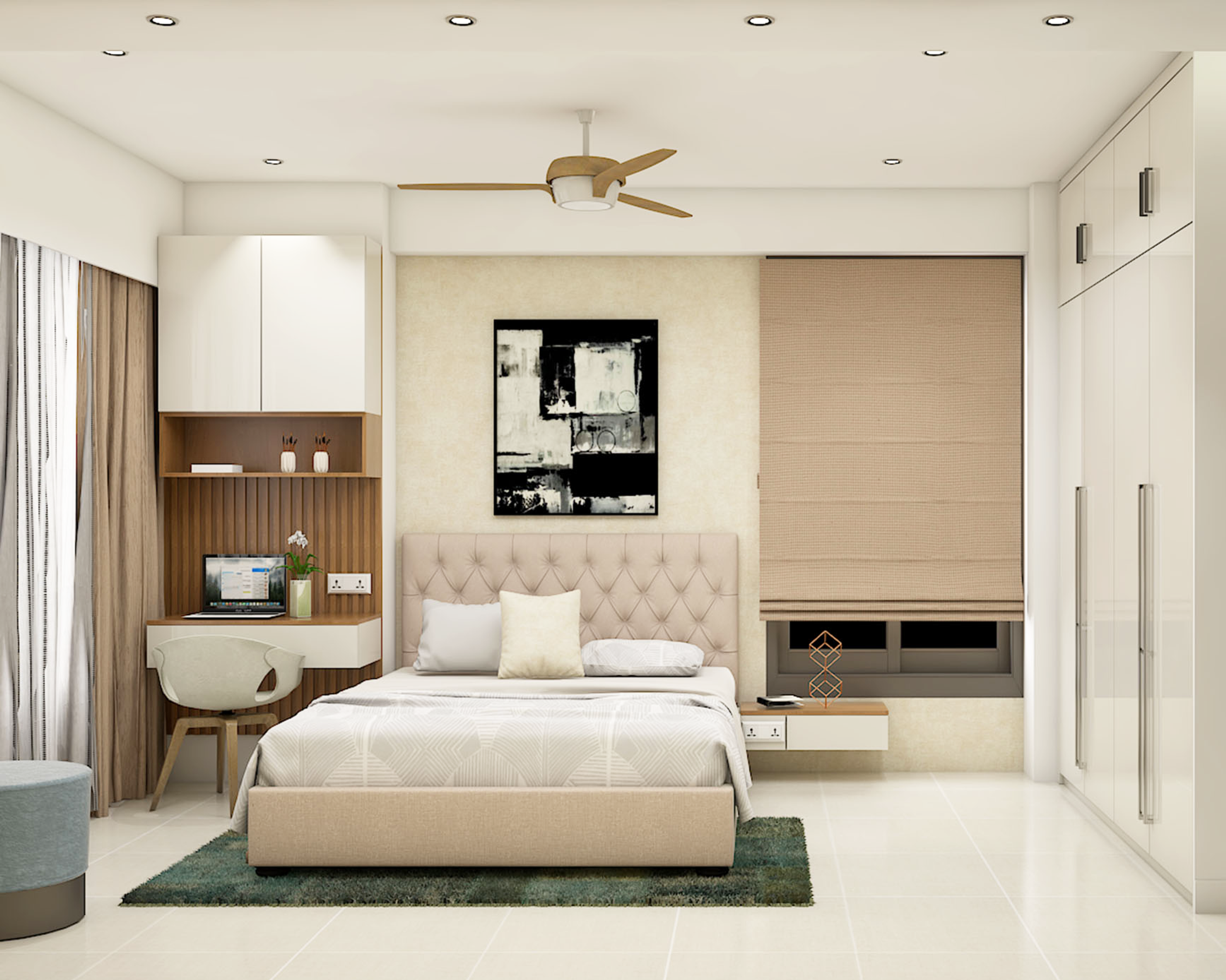 Modern Spacious Master Bedroom Design With Study Table