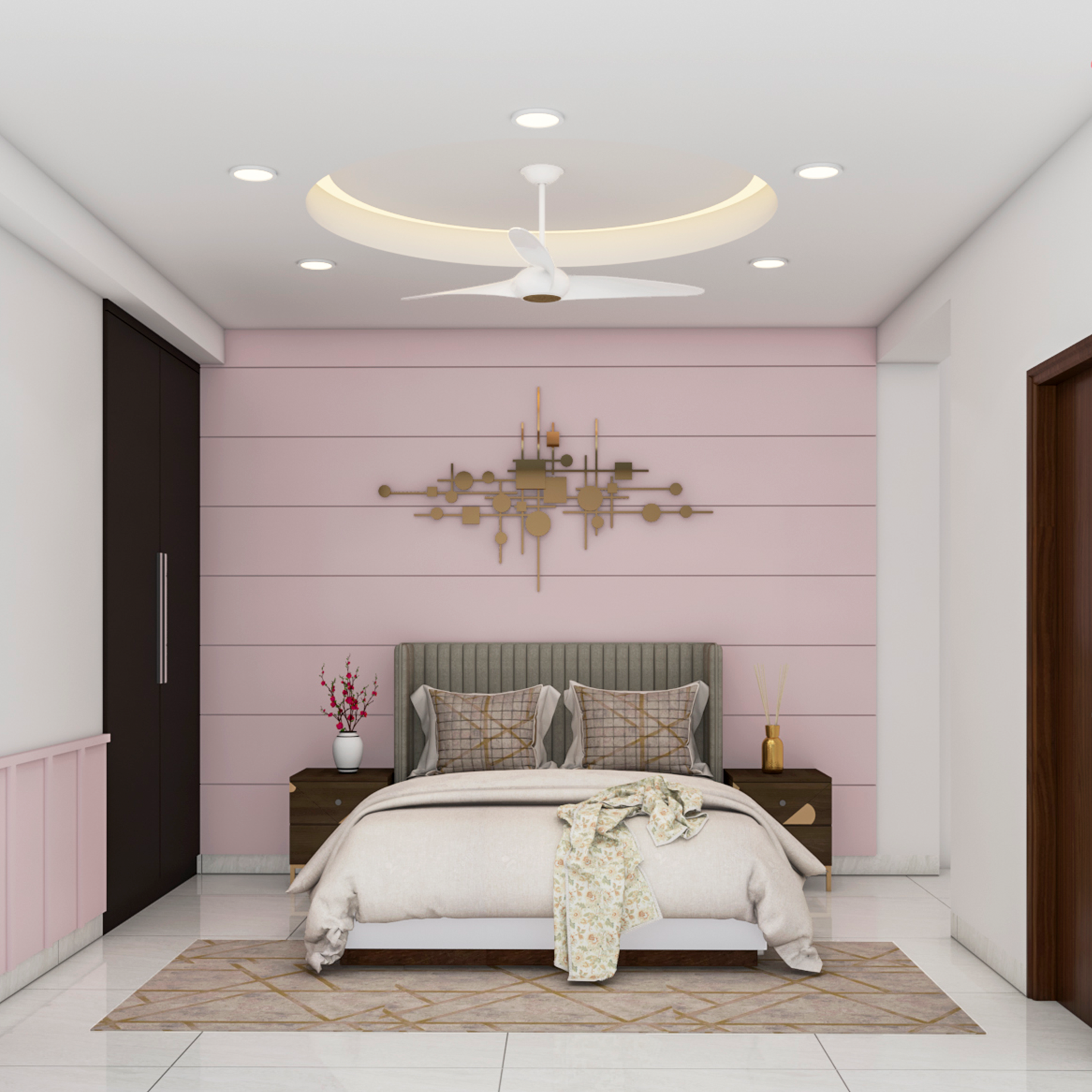 Contemporary Bedroom With Pink Accent Wall