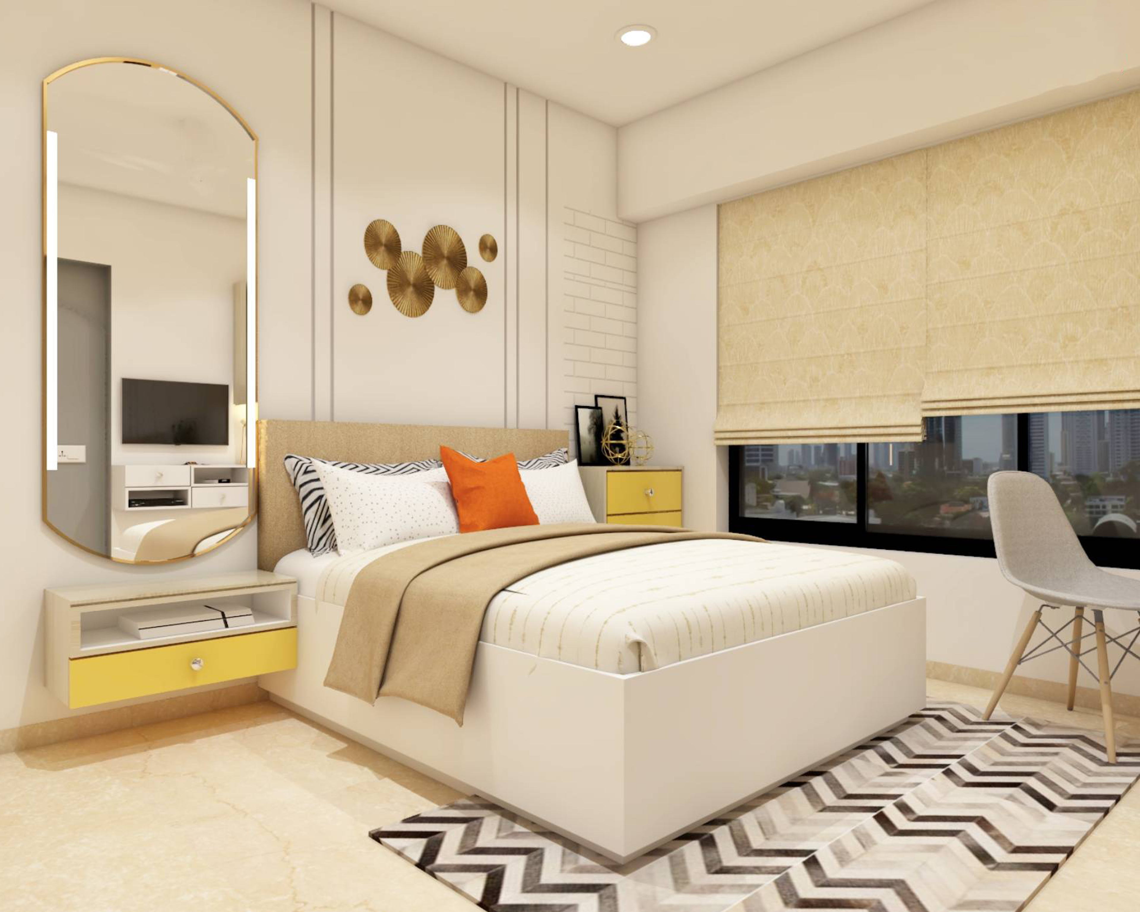 Modern Master Bedroom With Spacious Layout And Study Desk | Livspace