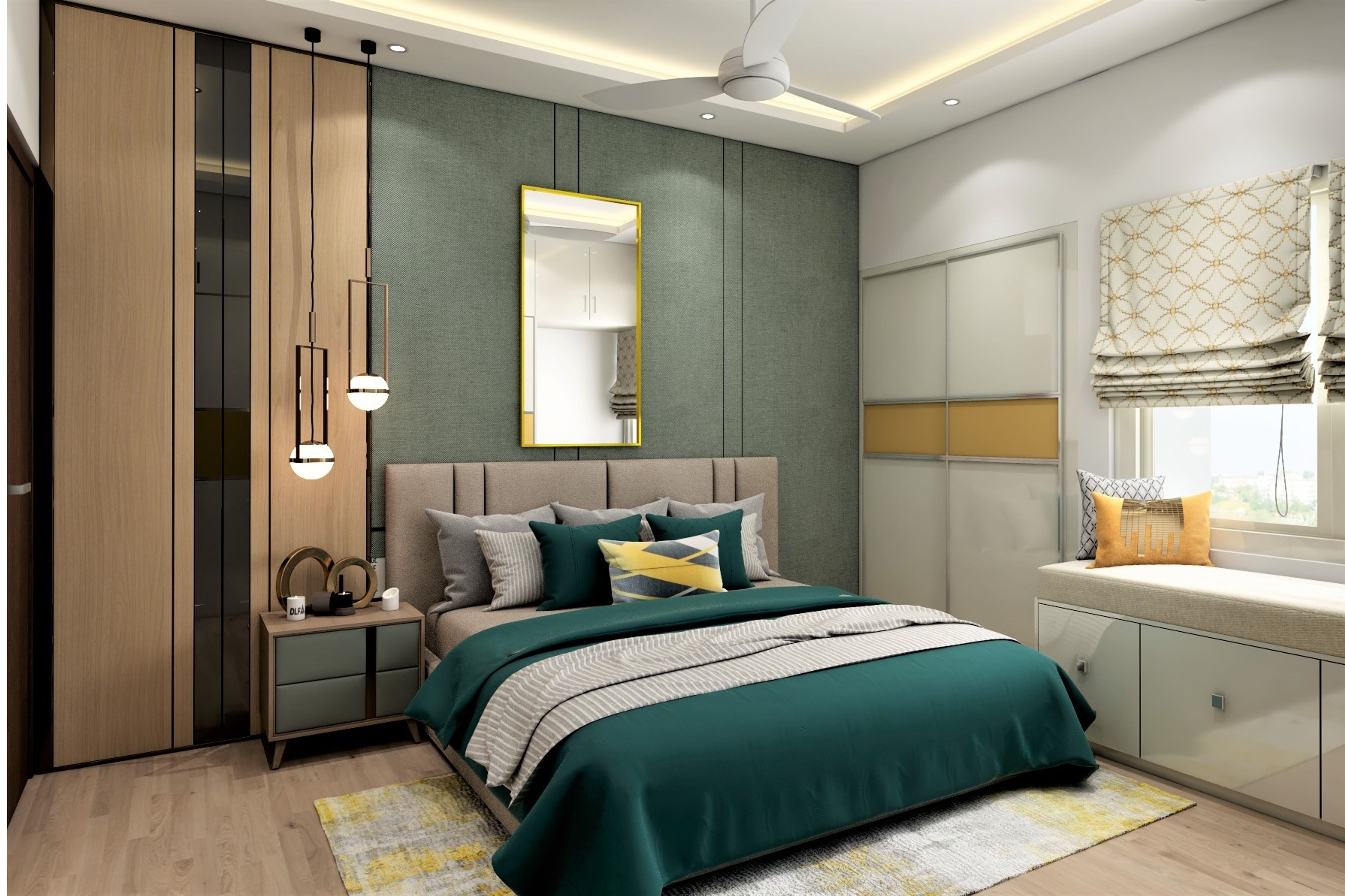 Green Spacious Master Bedroom Design