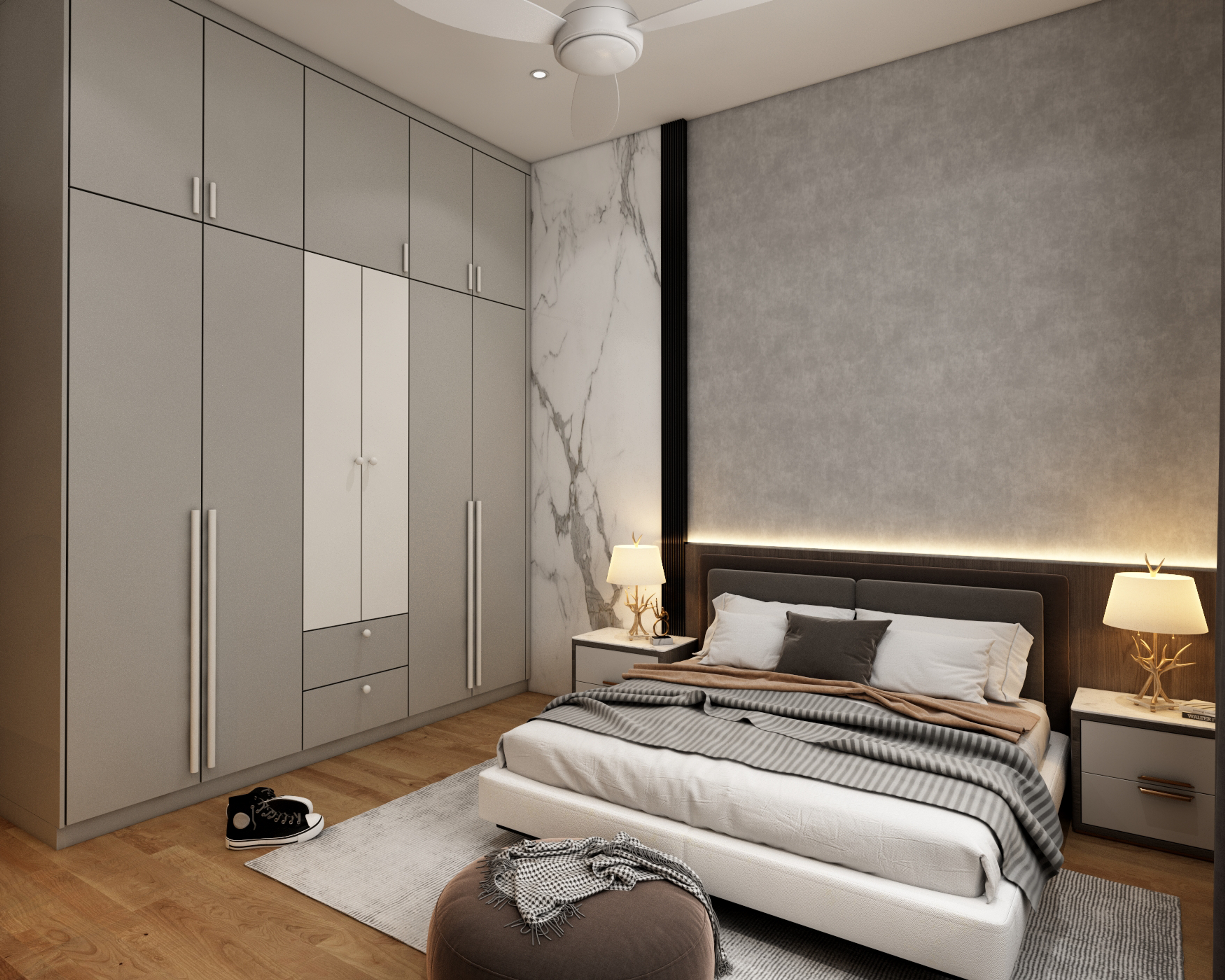 Contemporary Master Bedroom With Marble Interiors