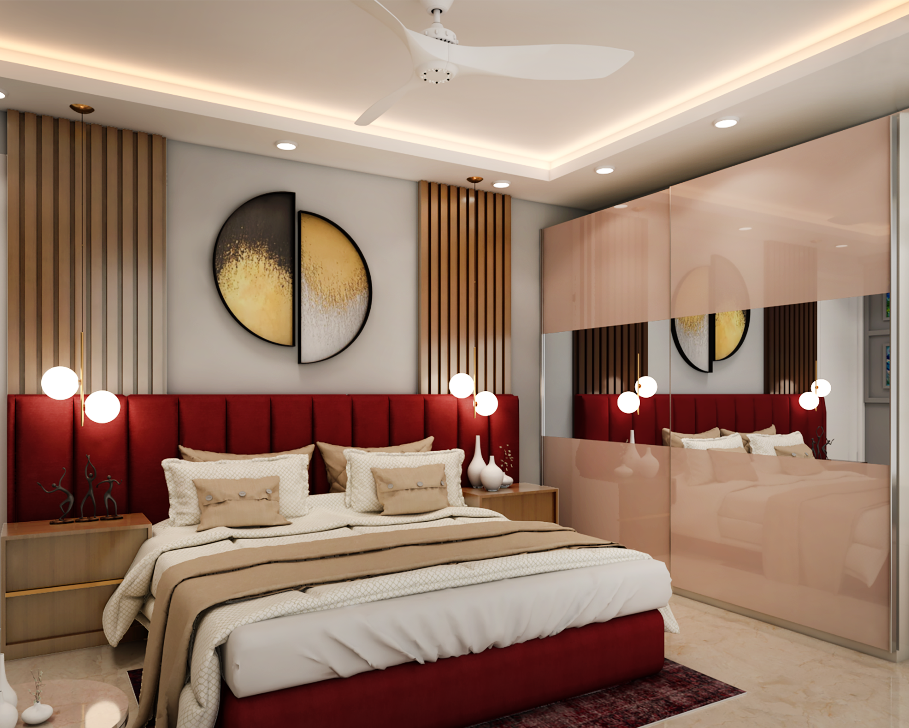 Contemporary Red Master Bedroom Design For Compact Spaces