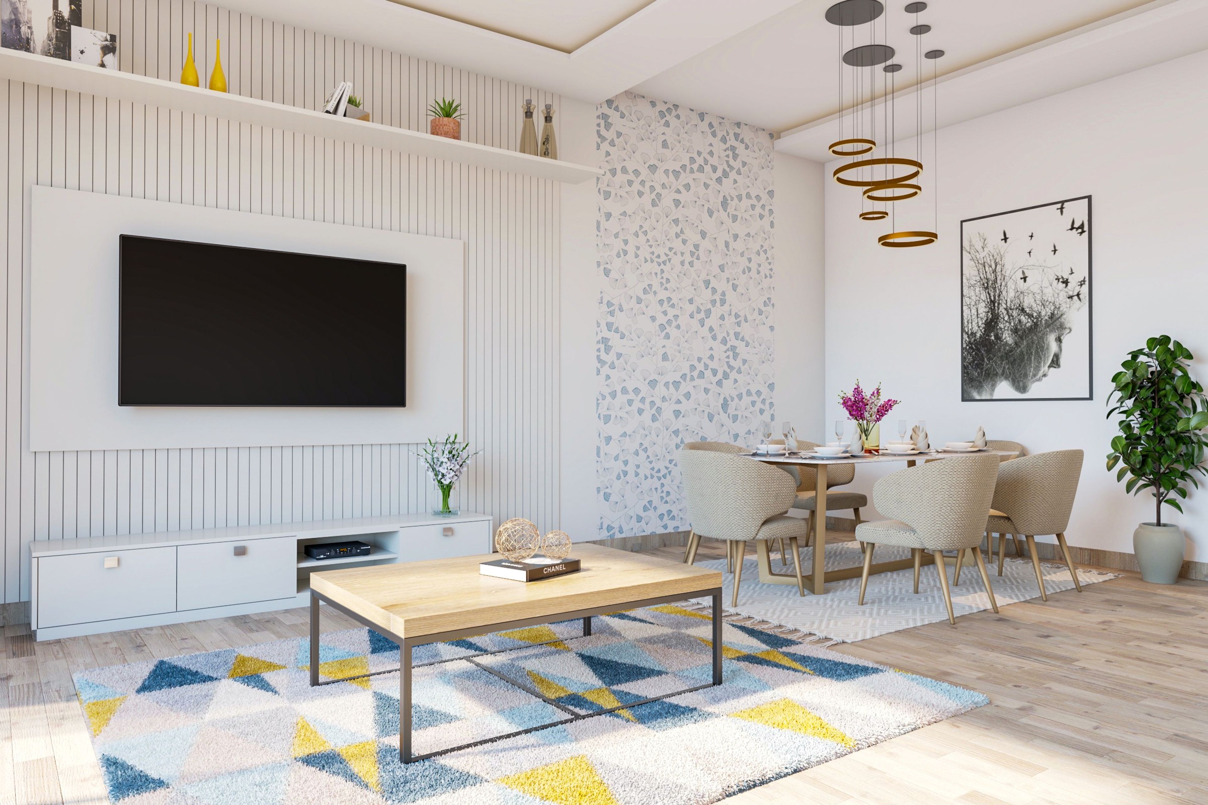 Modern Dining Room Design With Calming Blue And White Theme