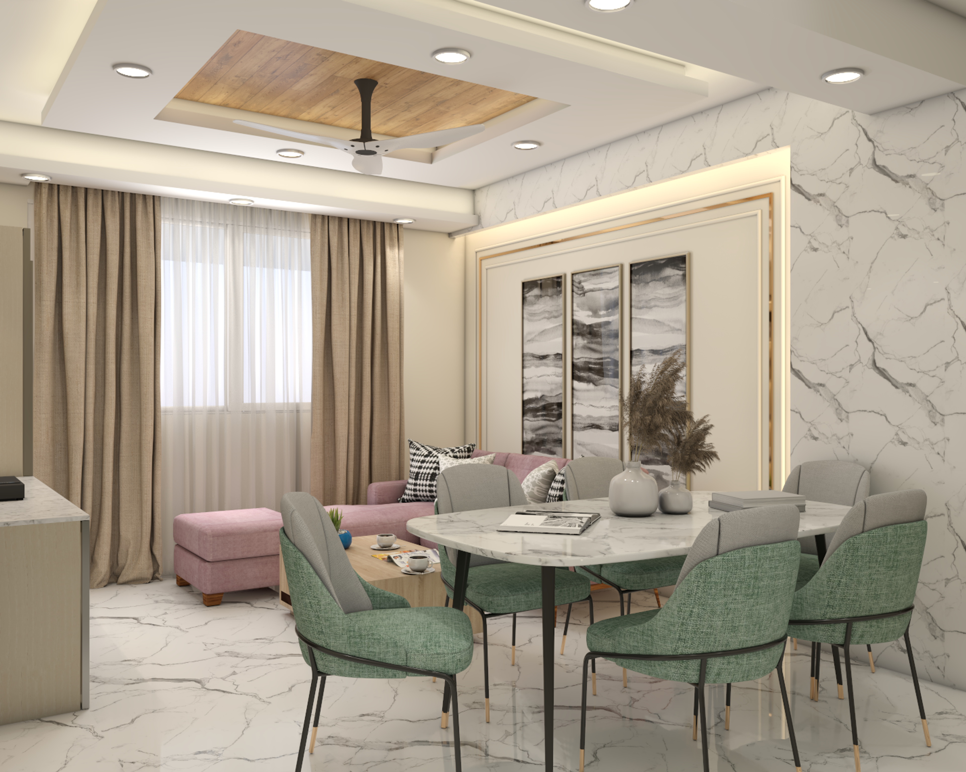 Marble Finish Dining Room - Livspace