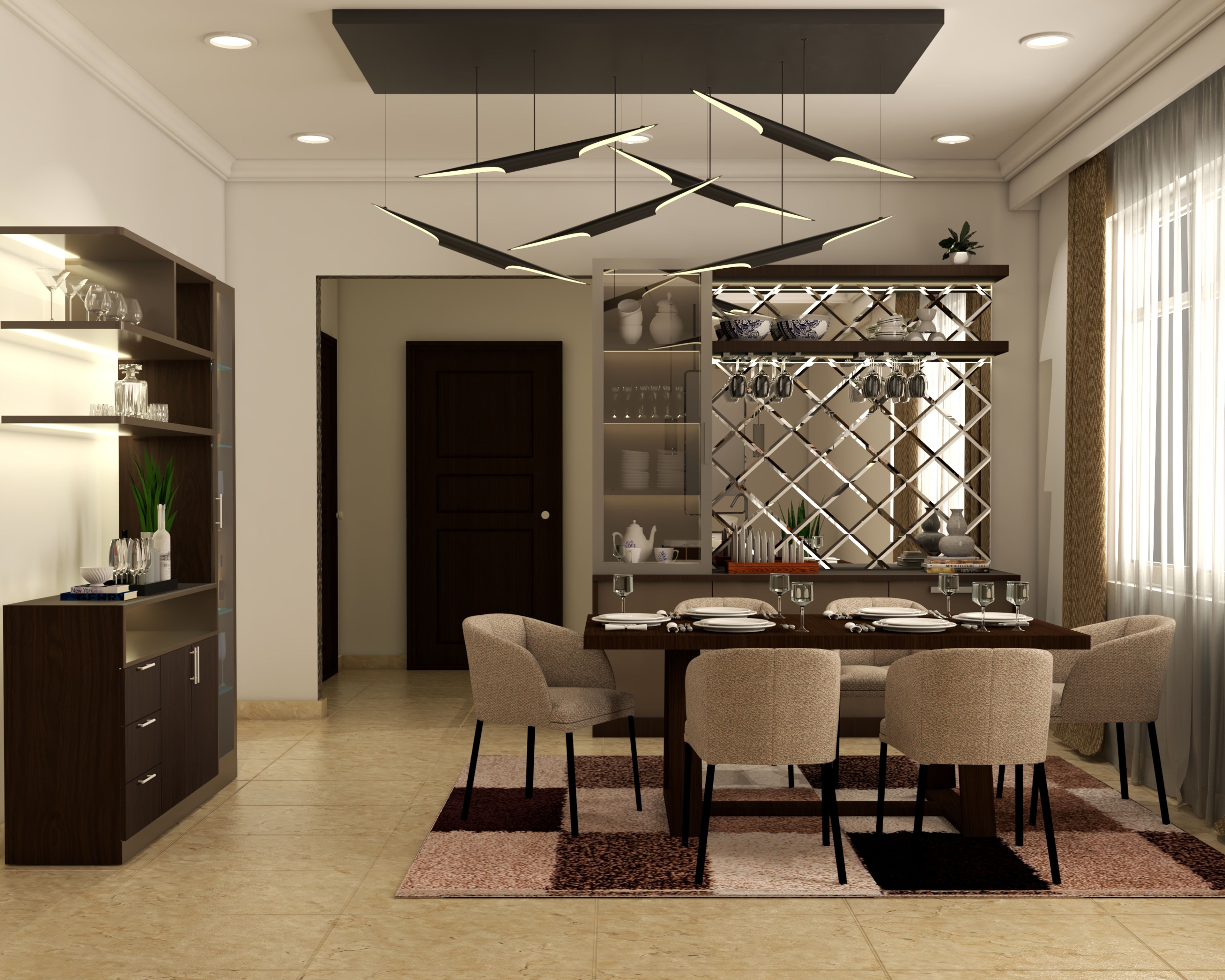 Premium 6-Seater Dining Room Design With Crockery Unit