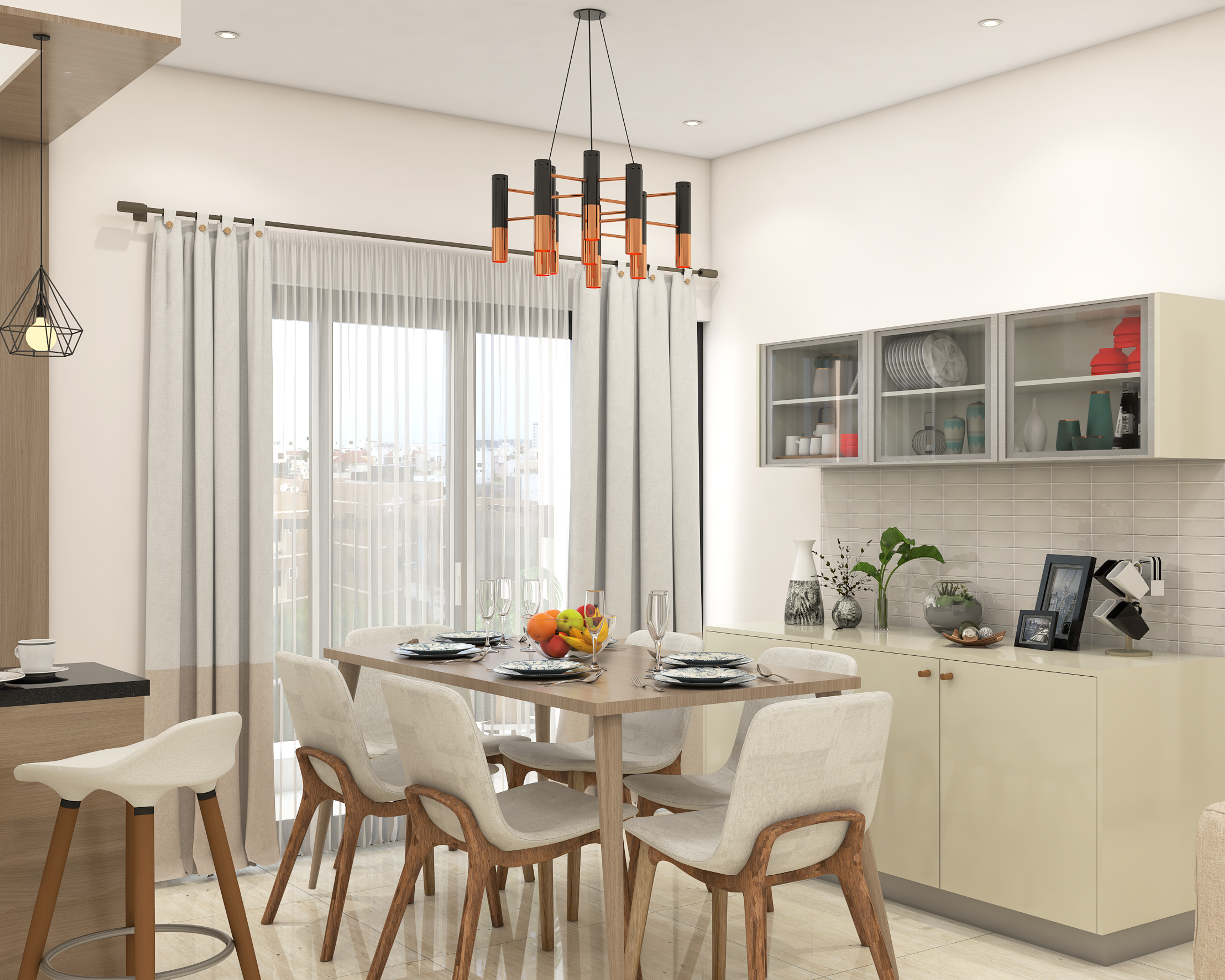 Off-White Dining Room Design - Livspace