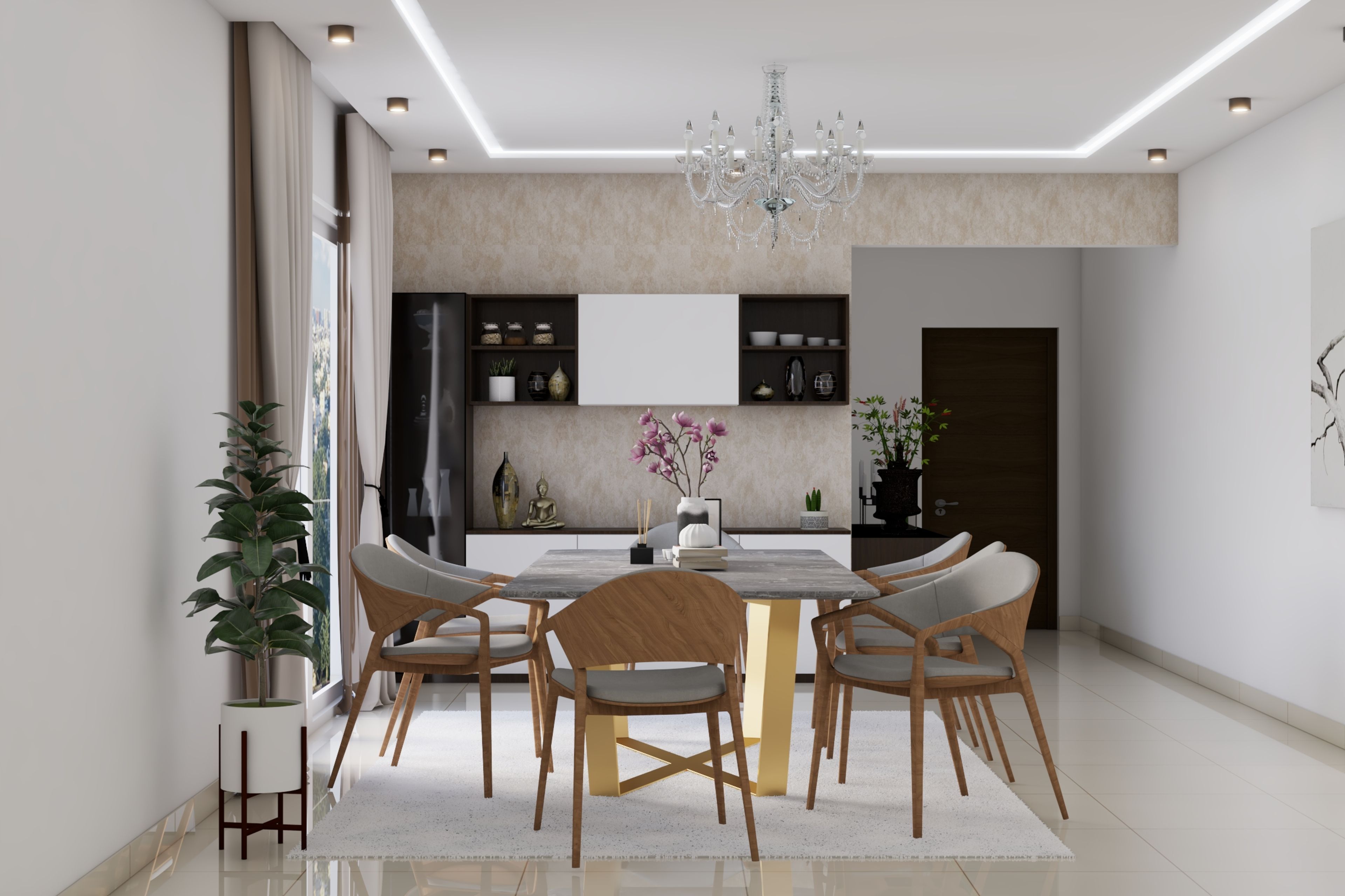 Modern Dining Room Design With Elegant Brown And Beige Shades