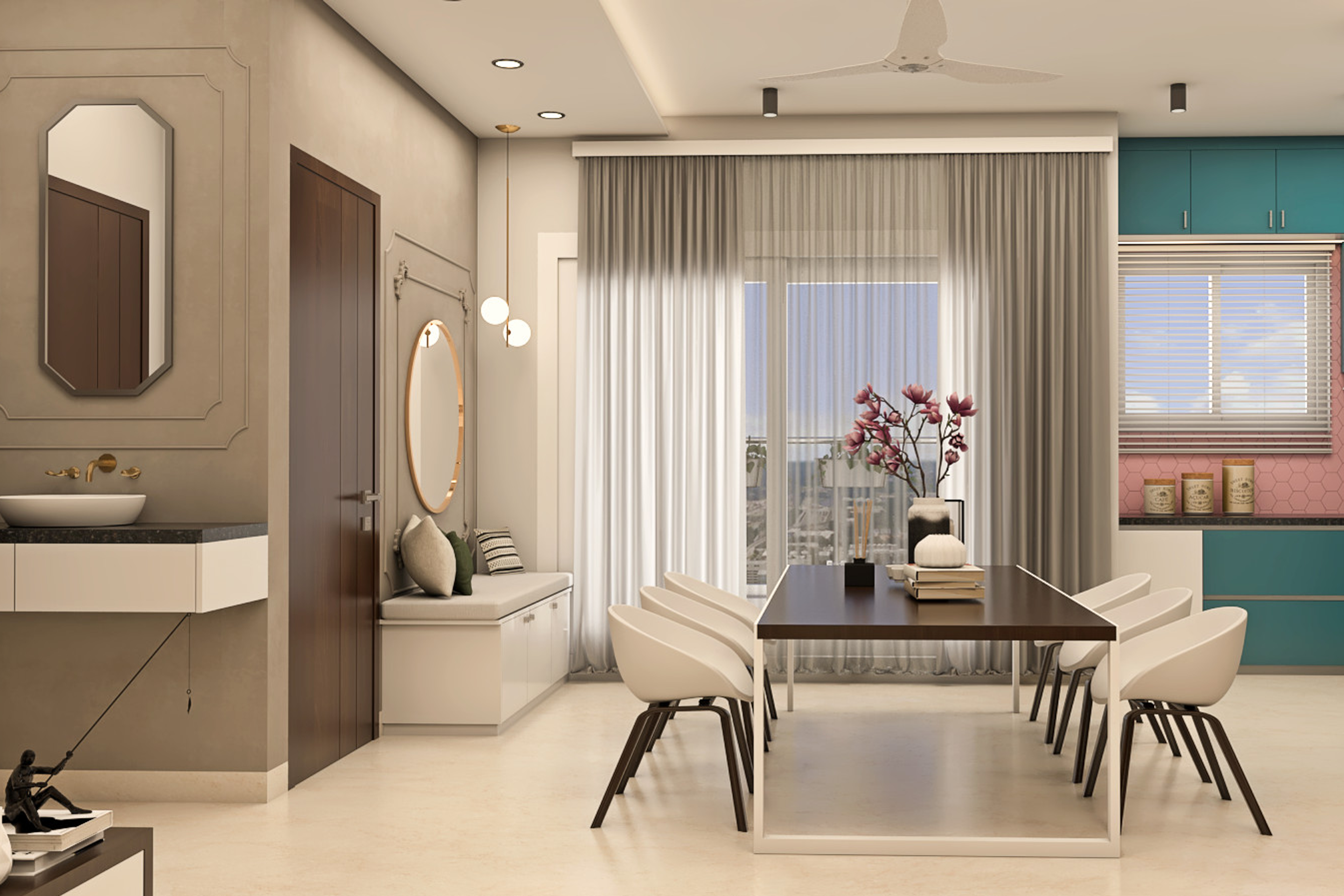 Dining Room With White Chairs - Livspace