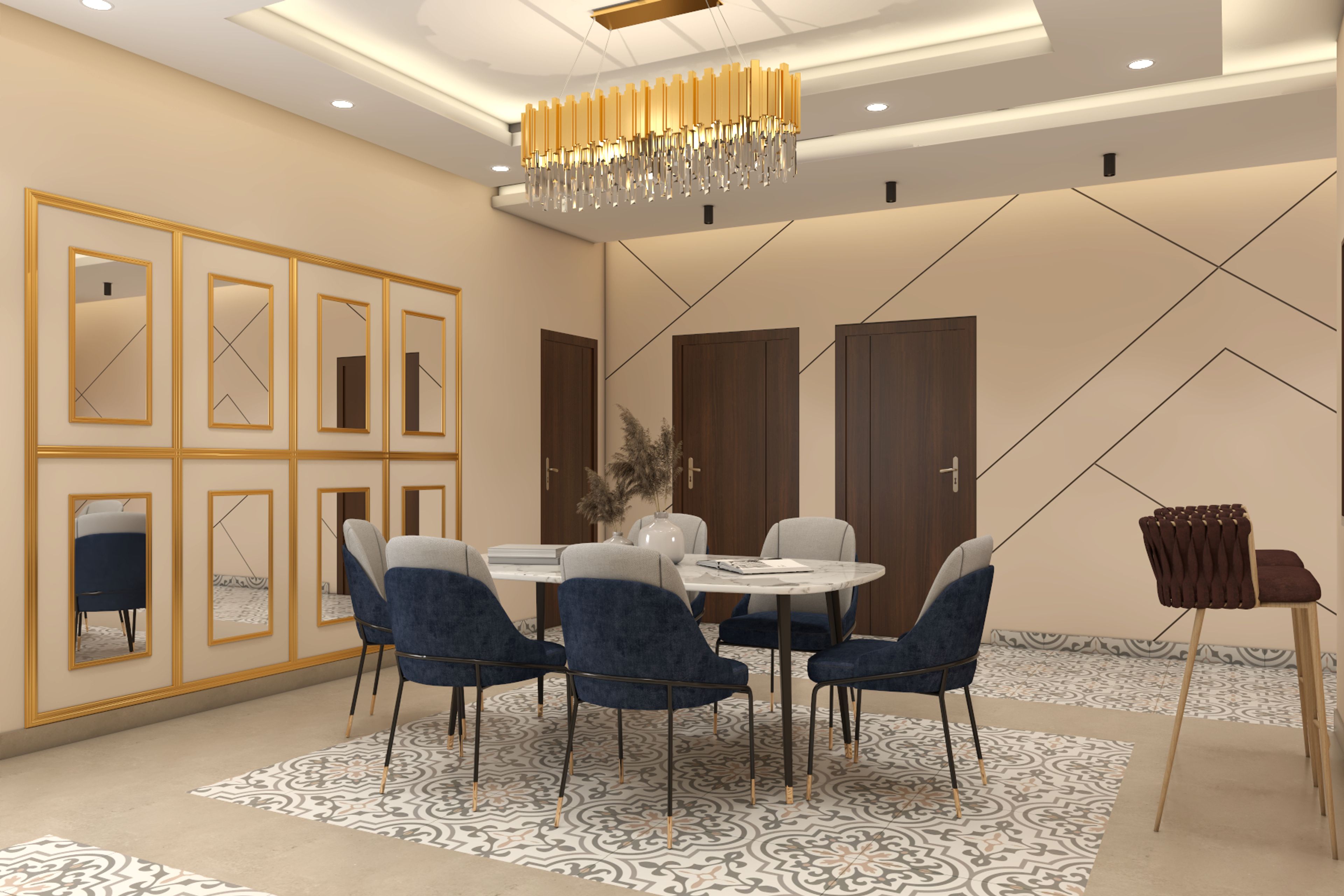 Modern Dining Room With Mirrors - Livspace