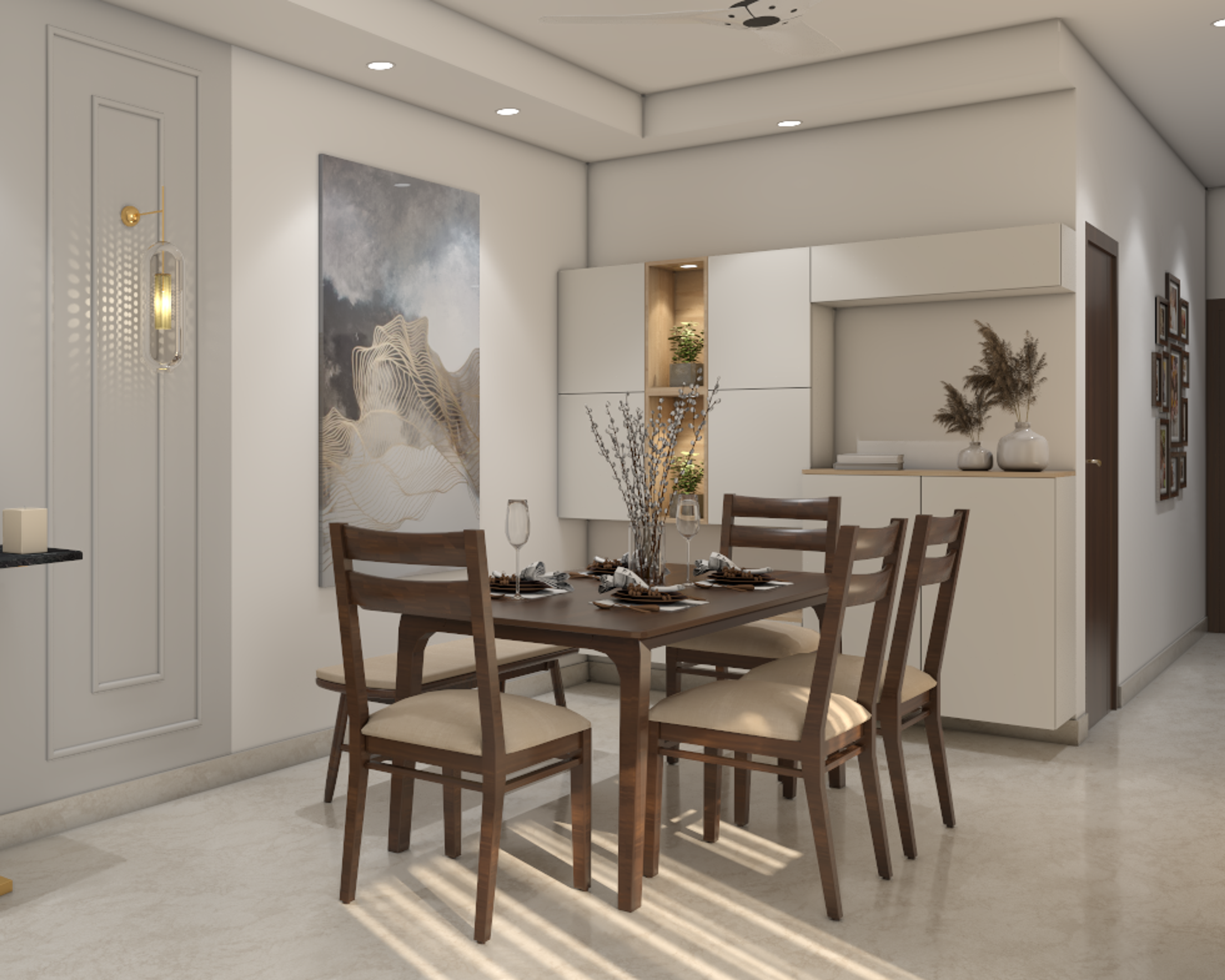 Brown And White Dining Room Design - Livspace