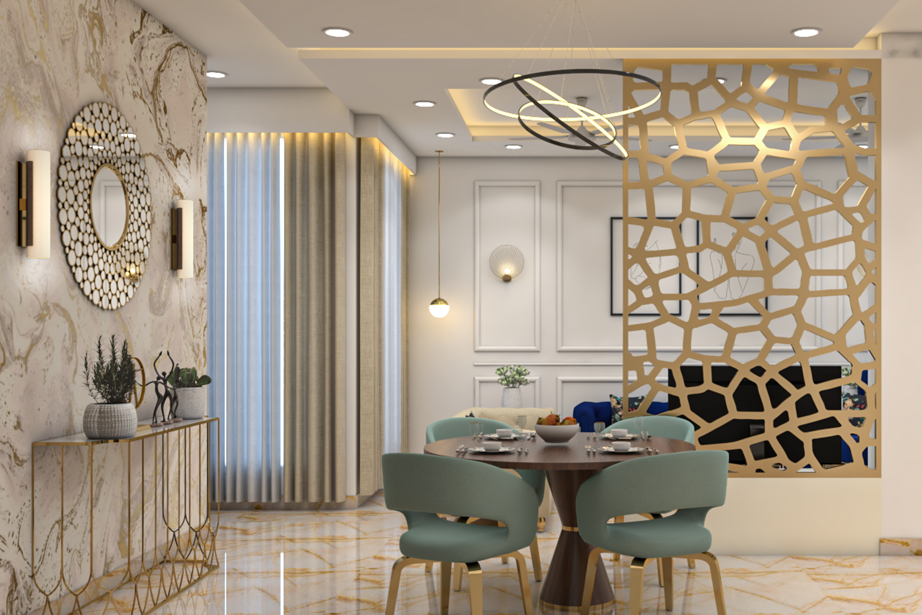 Marble Finish Dining Room - Livspace