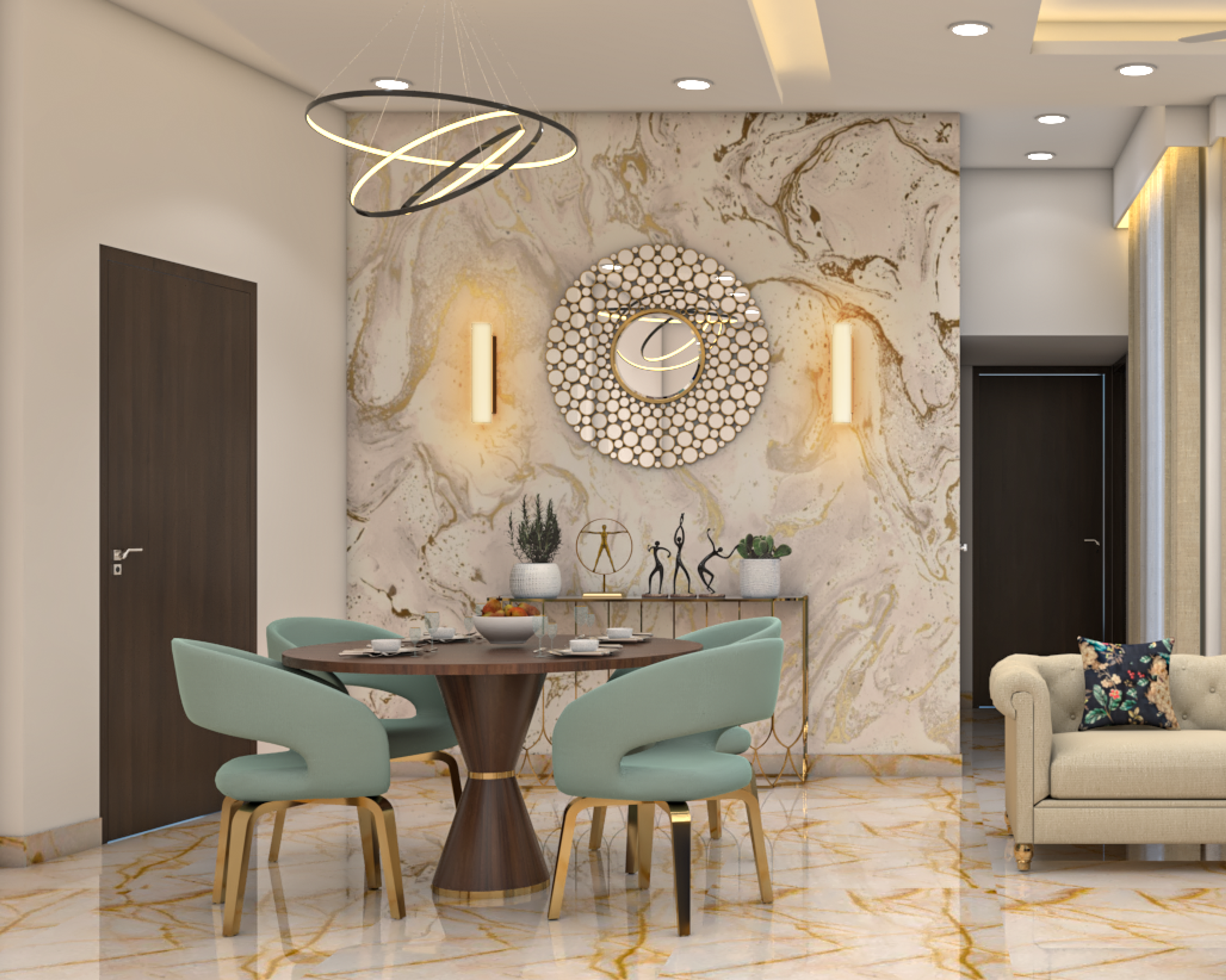 Marble Finish Dining Room - Livspace