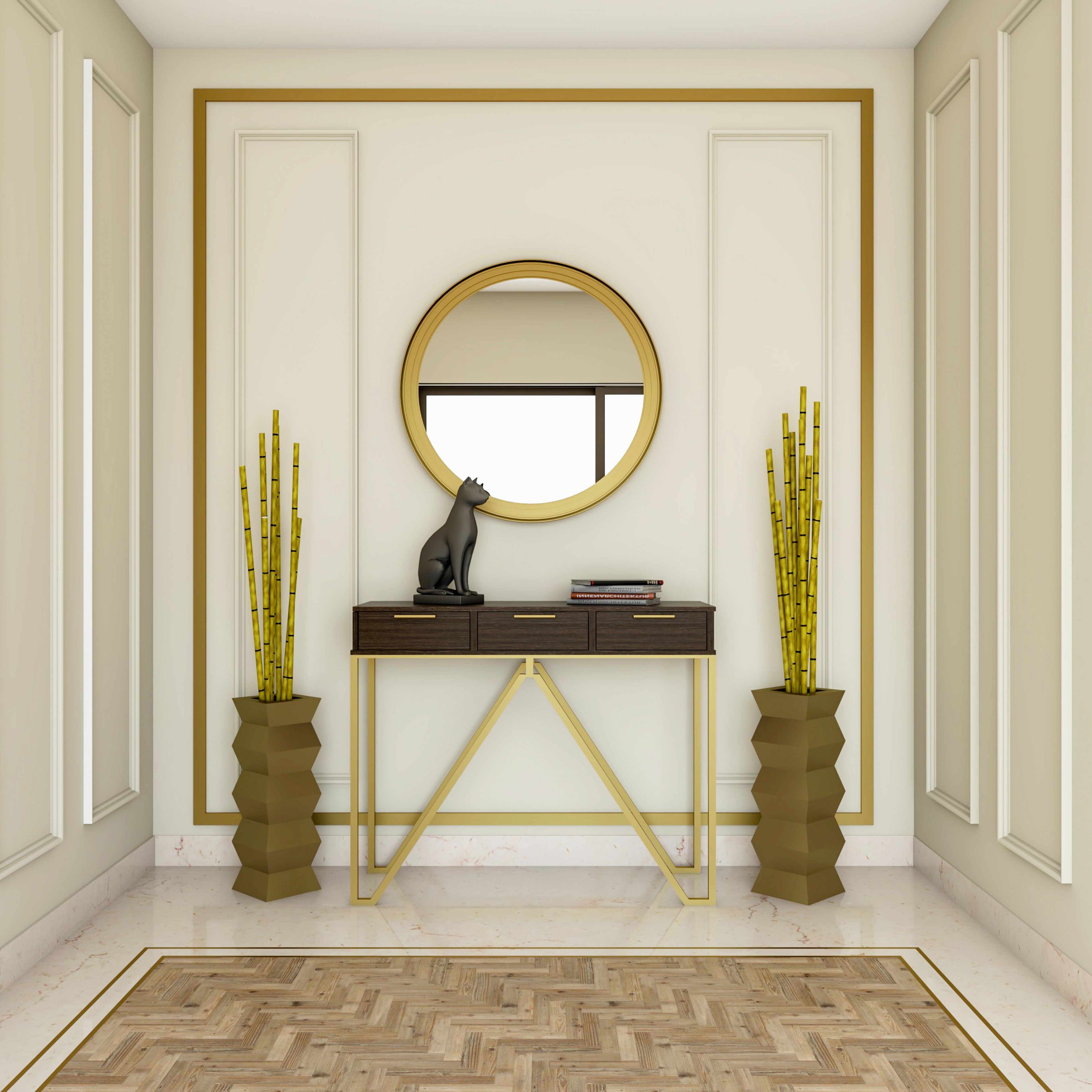 White And Gold Wall Design - Livspace