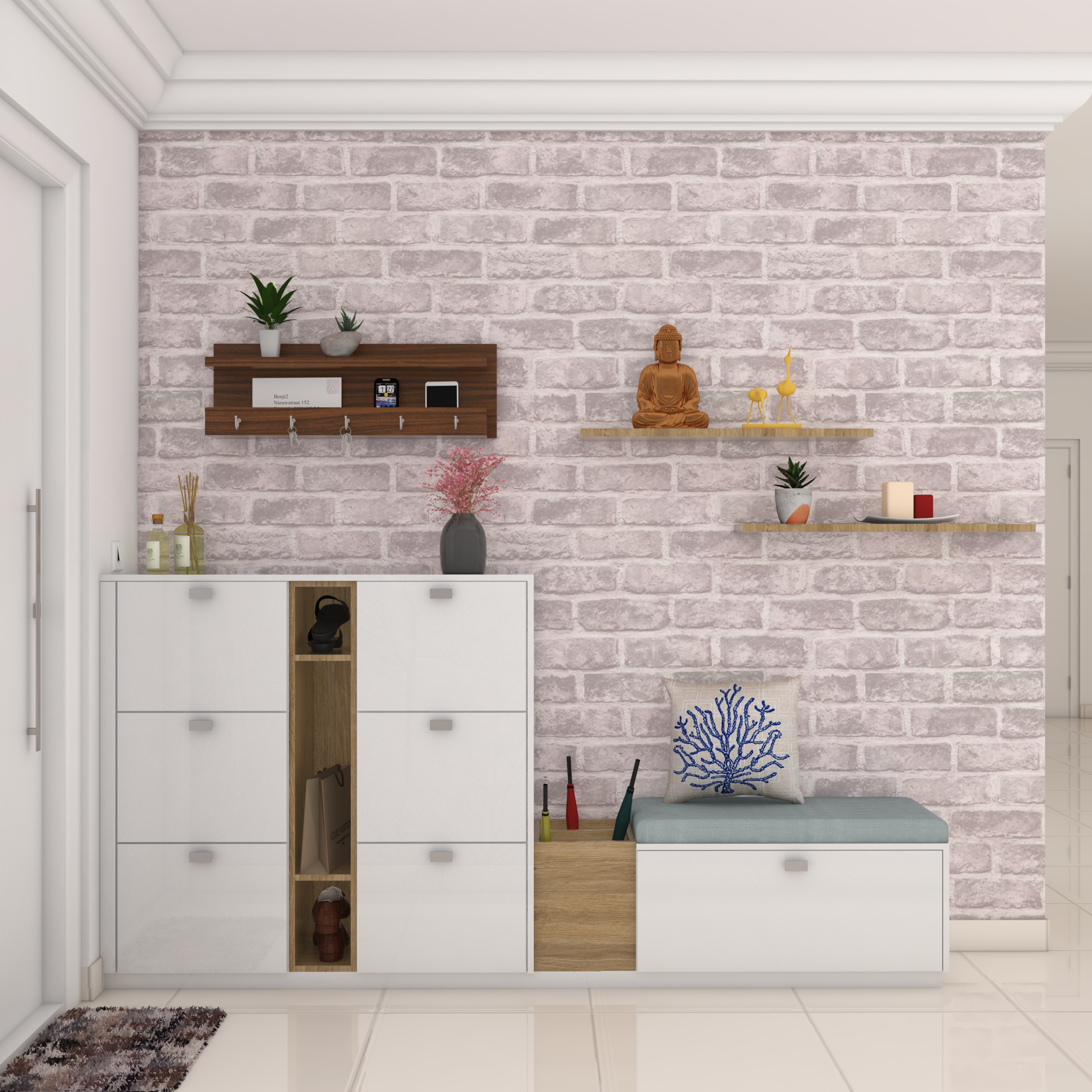 Contemporary Foyer Design In Pink - Livspace