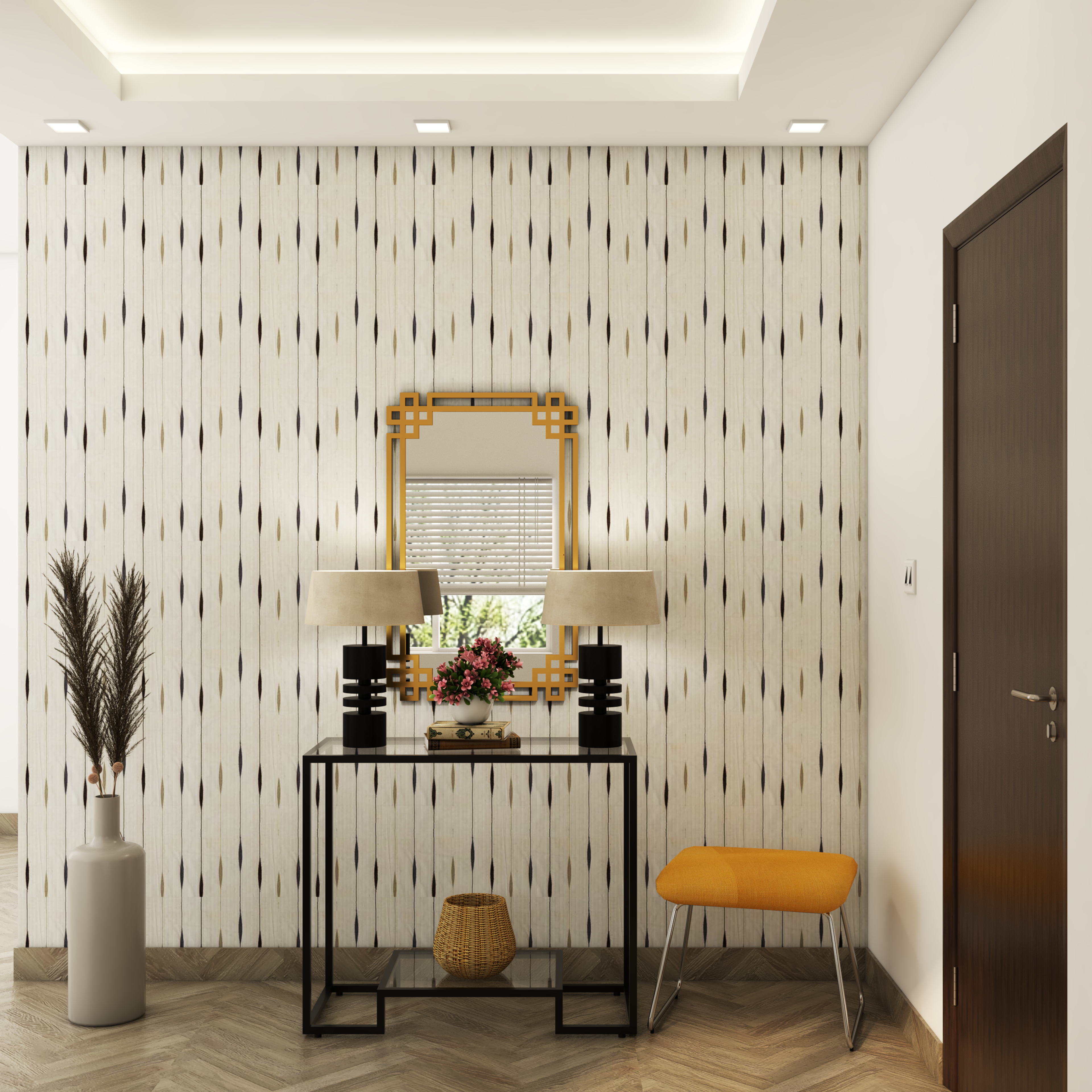 Modern White And Blue Wallpaper Design For Foyers