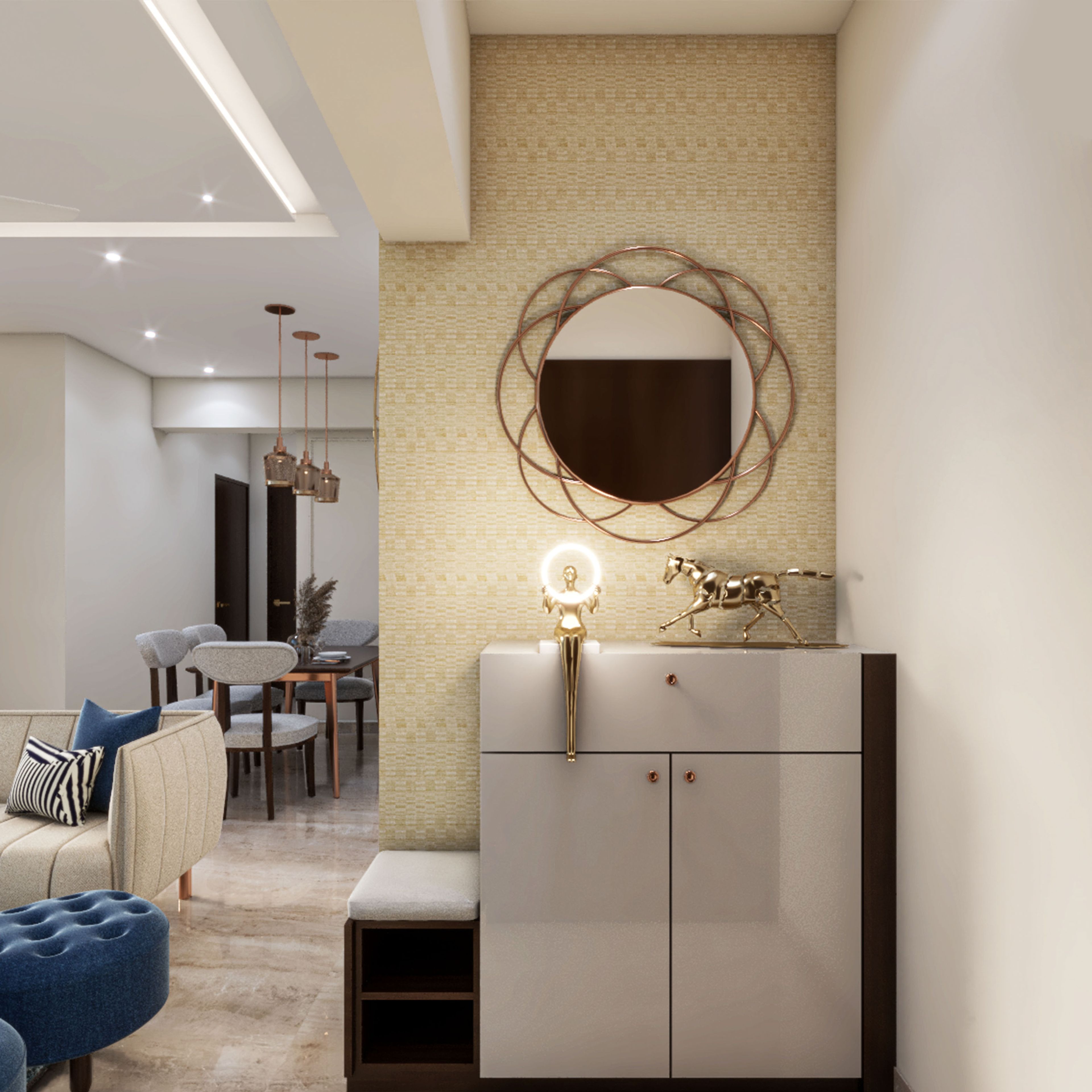 Modern Beige Foyer Wallpaper Design