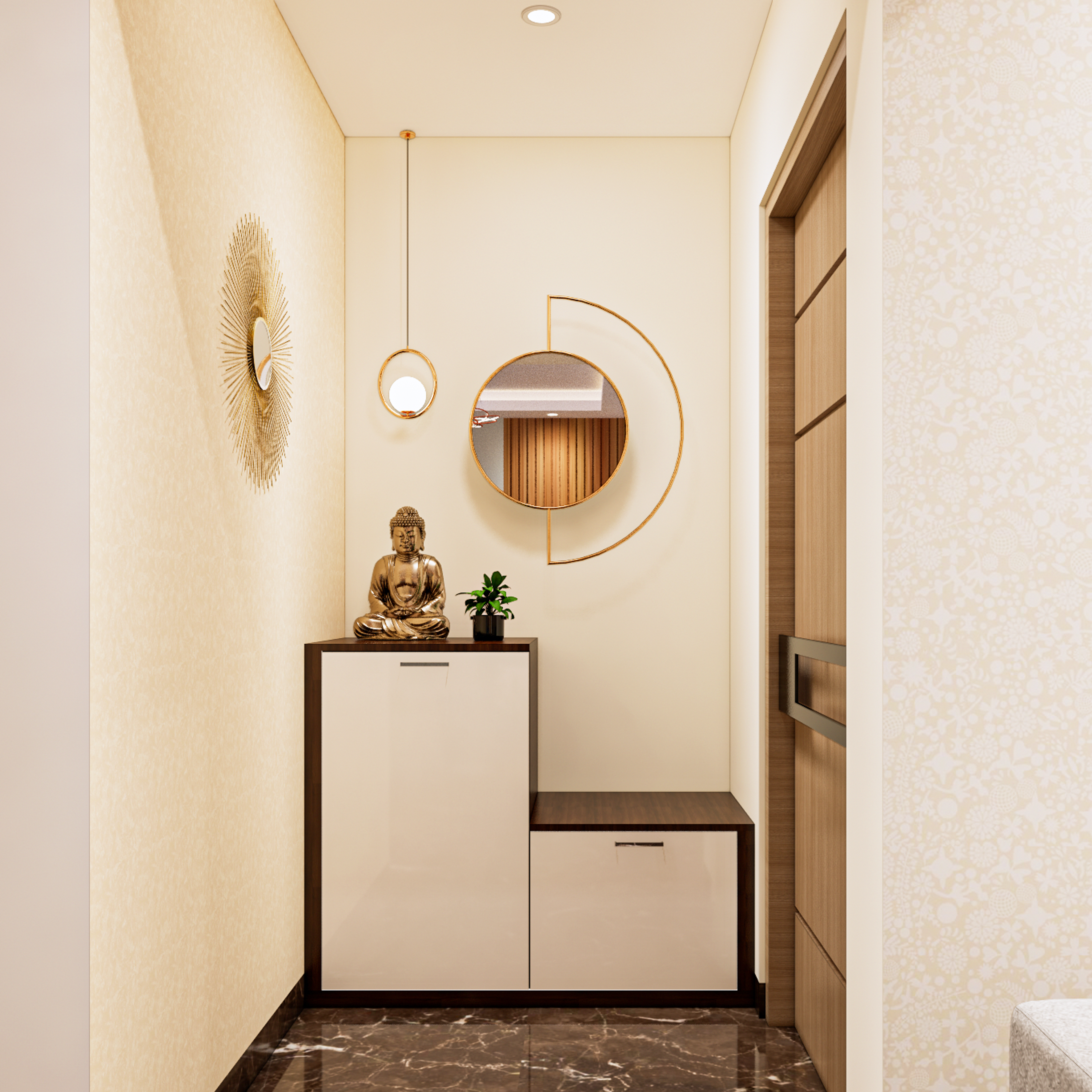 Classic Compact Foyer Design With Warm Welcoming Vibe