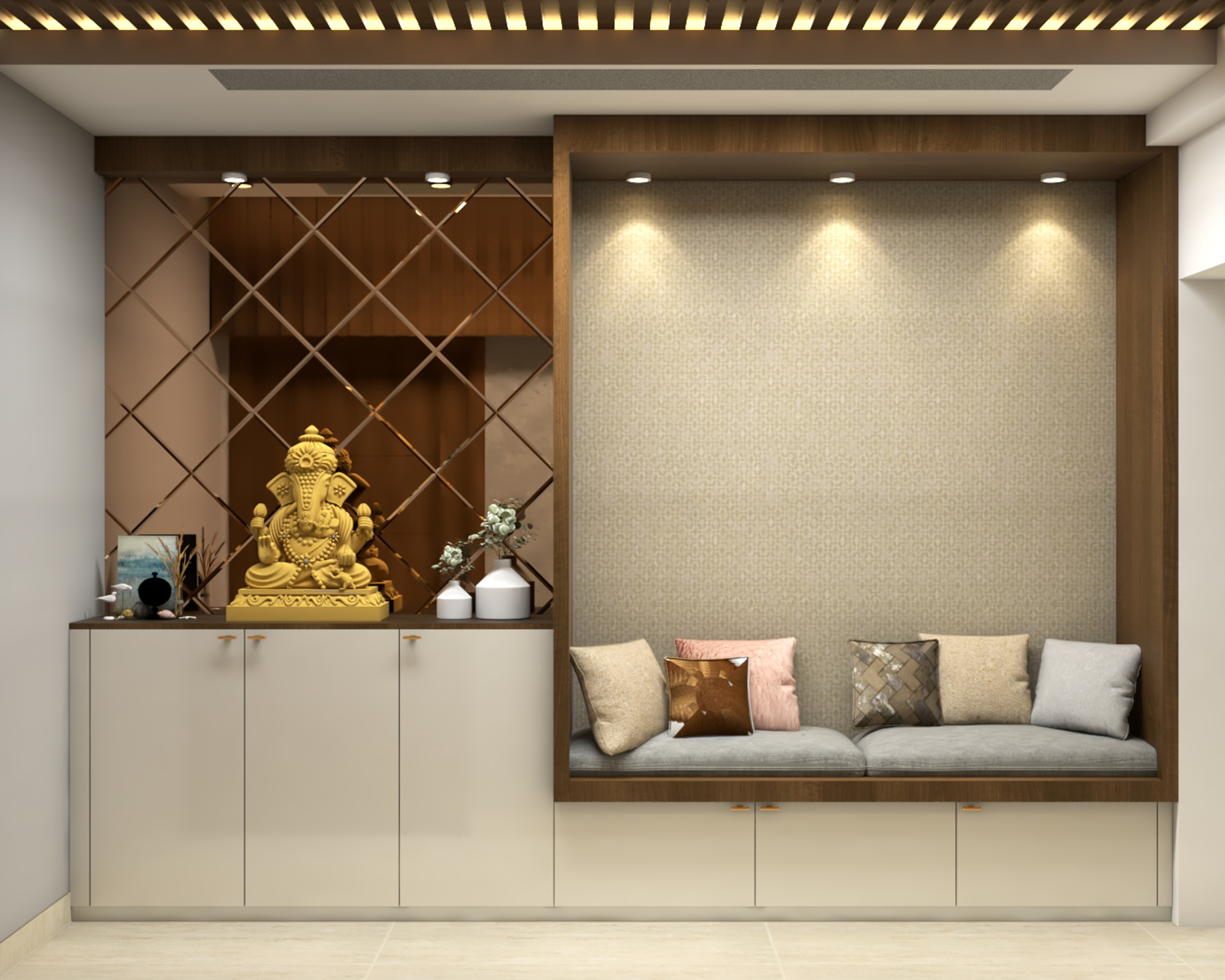 Wall Design With Mirror Panelling - Livspace