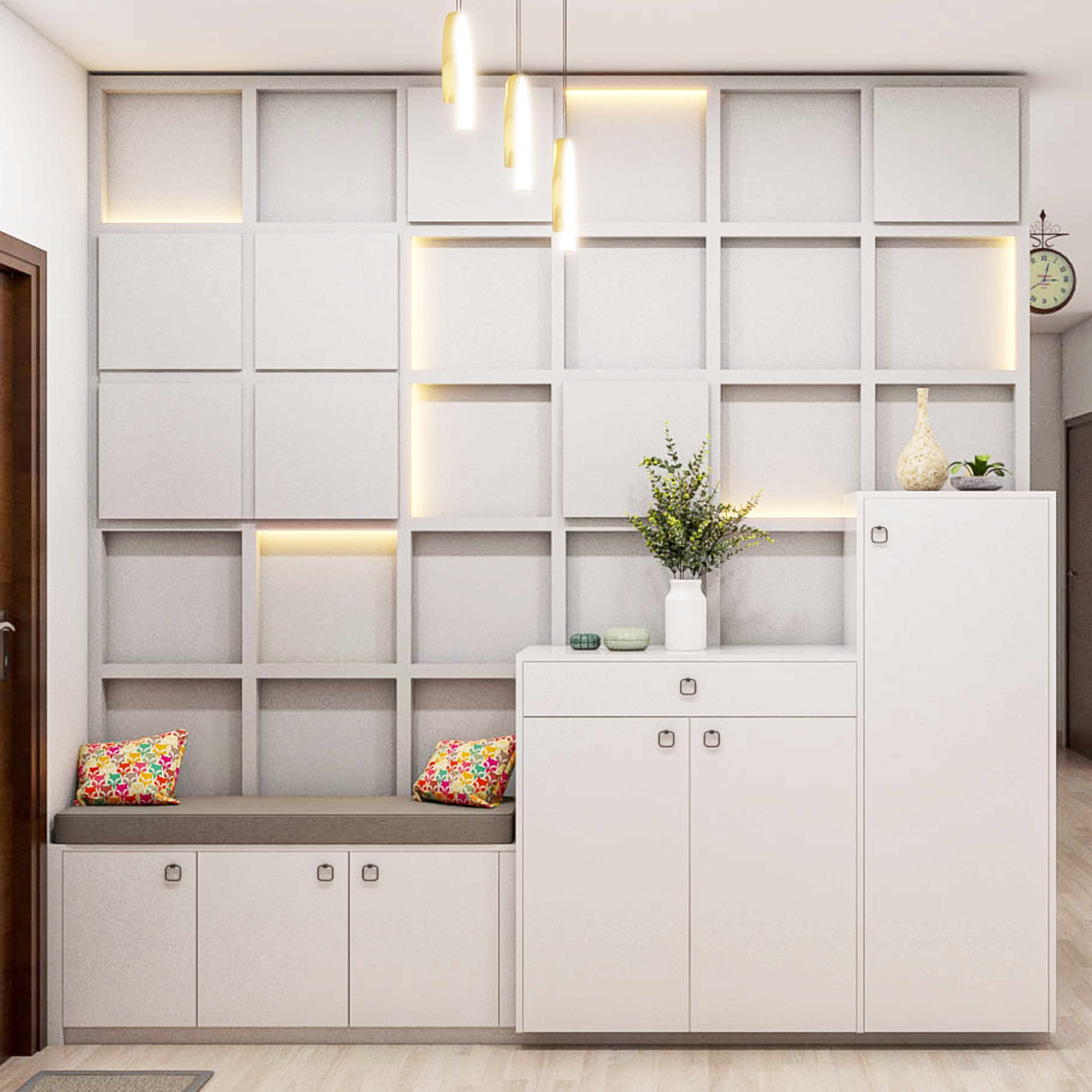 White Foyer Wall Design - Livspace