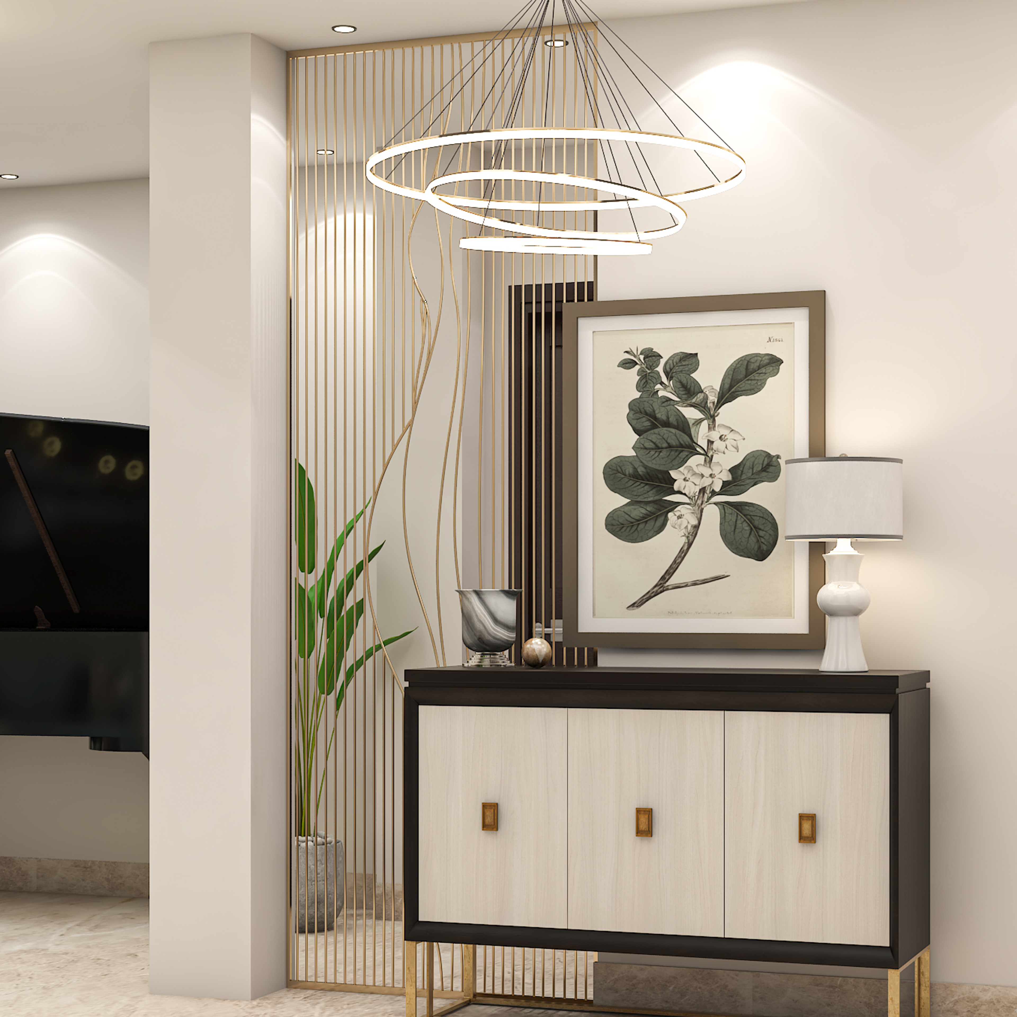 Classic Foyer Design With Circular Chandelier