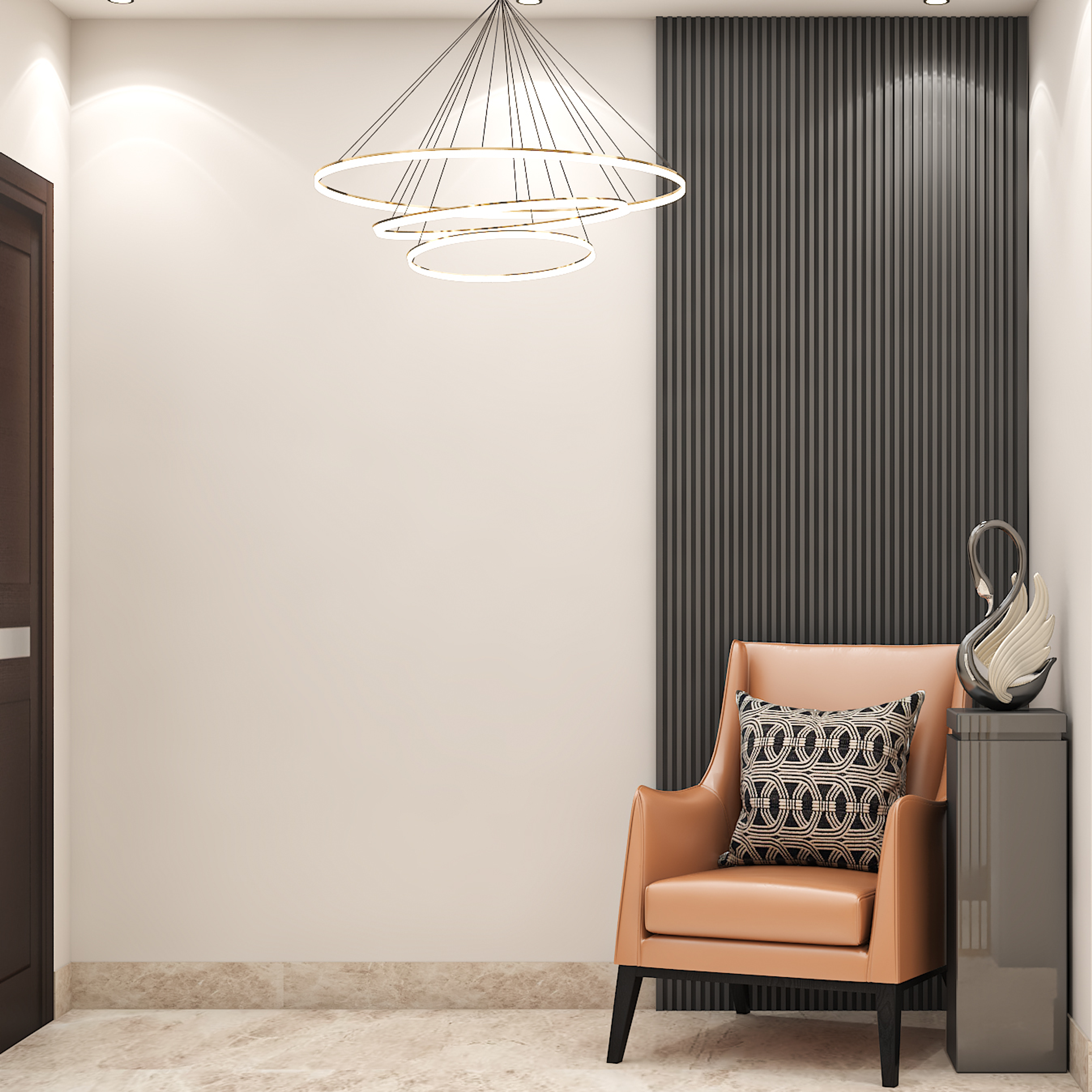 Rustic Foyer Design With Circular Chandelier