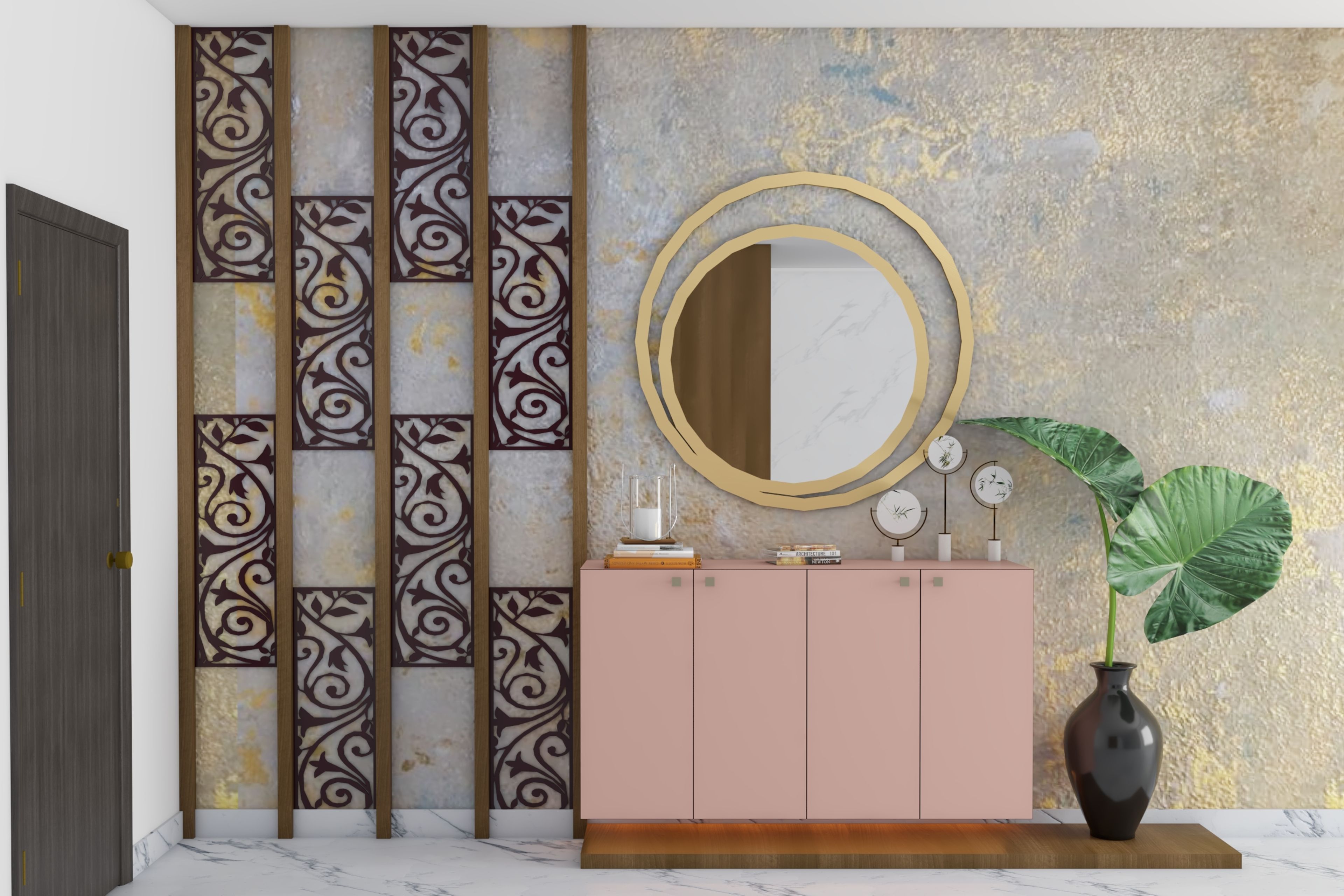 Modern Foyer Design With Round Mirror - Livspace