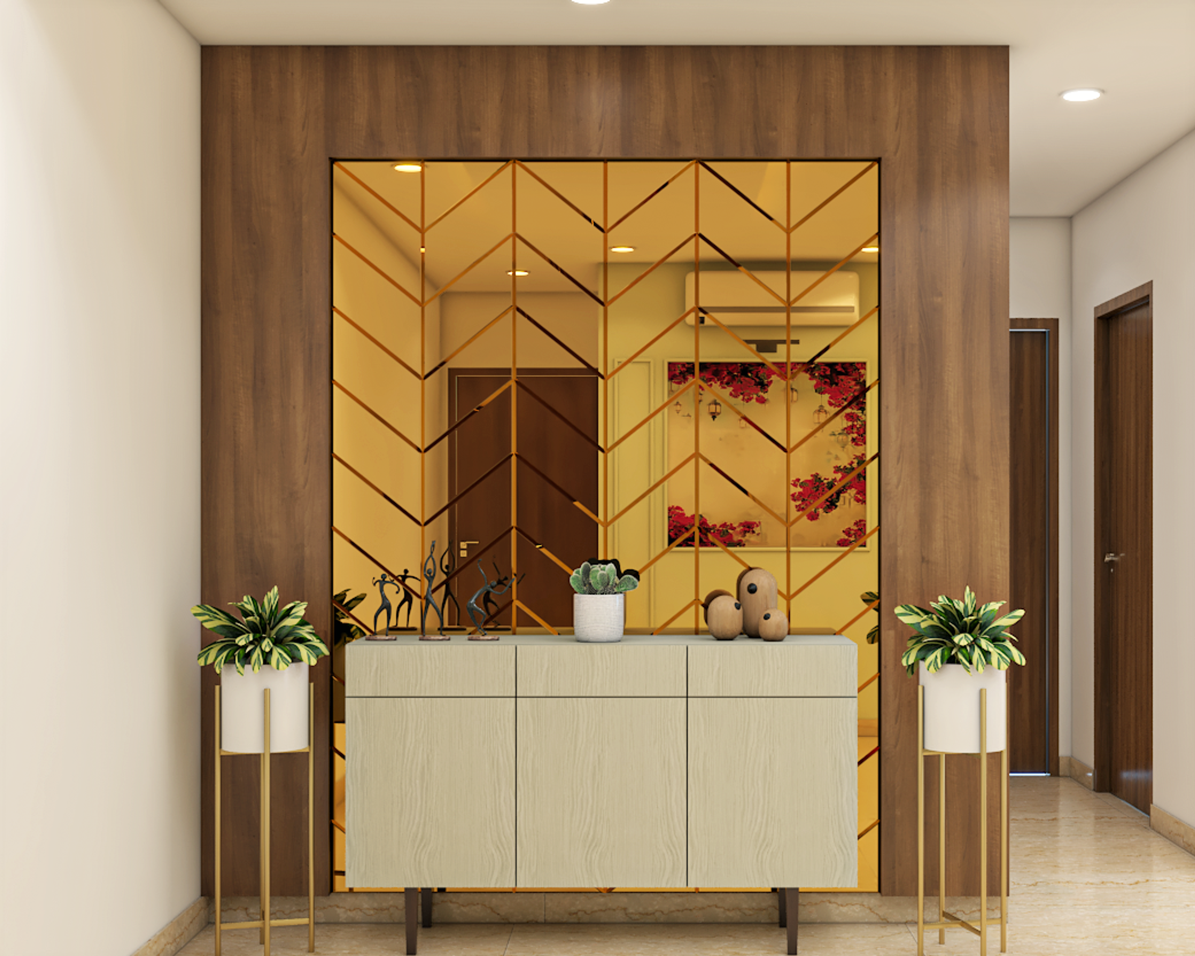 Brown And Gold Wall Design - Livspace
