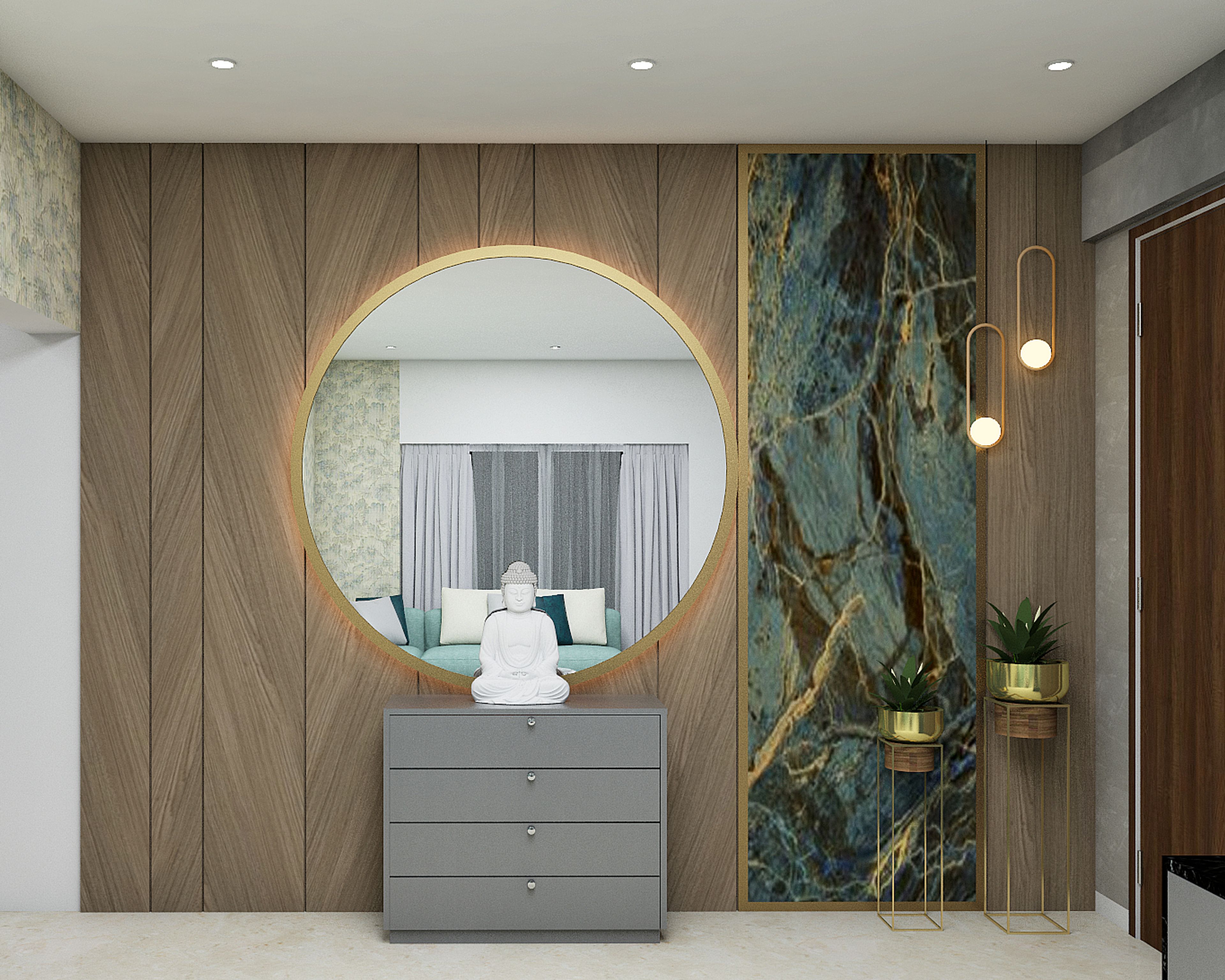 Wall Design With Wooden Panels - Livspace