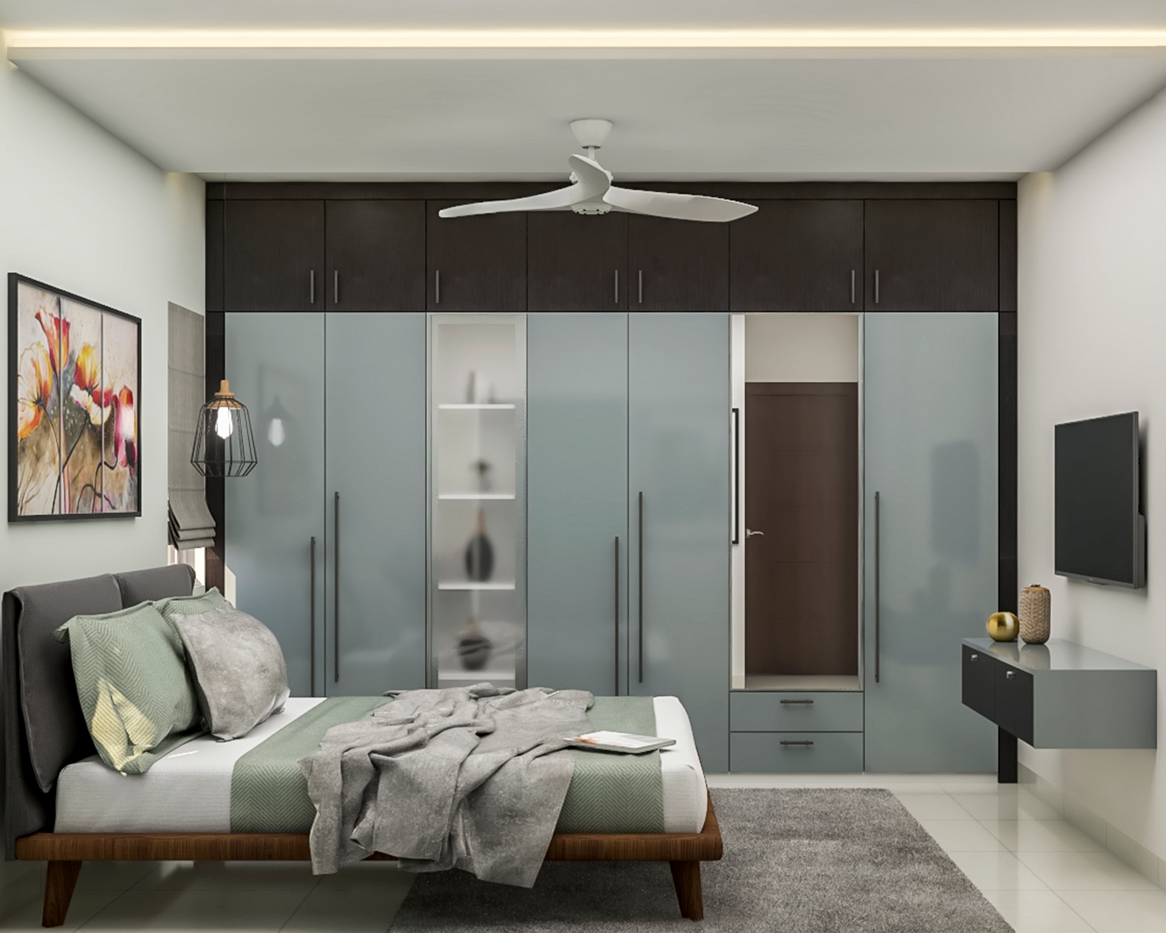 Spacious Guest Bedroom Design With Grey And Wood Interiors