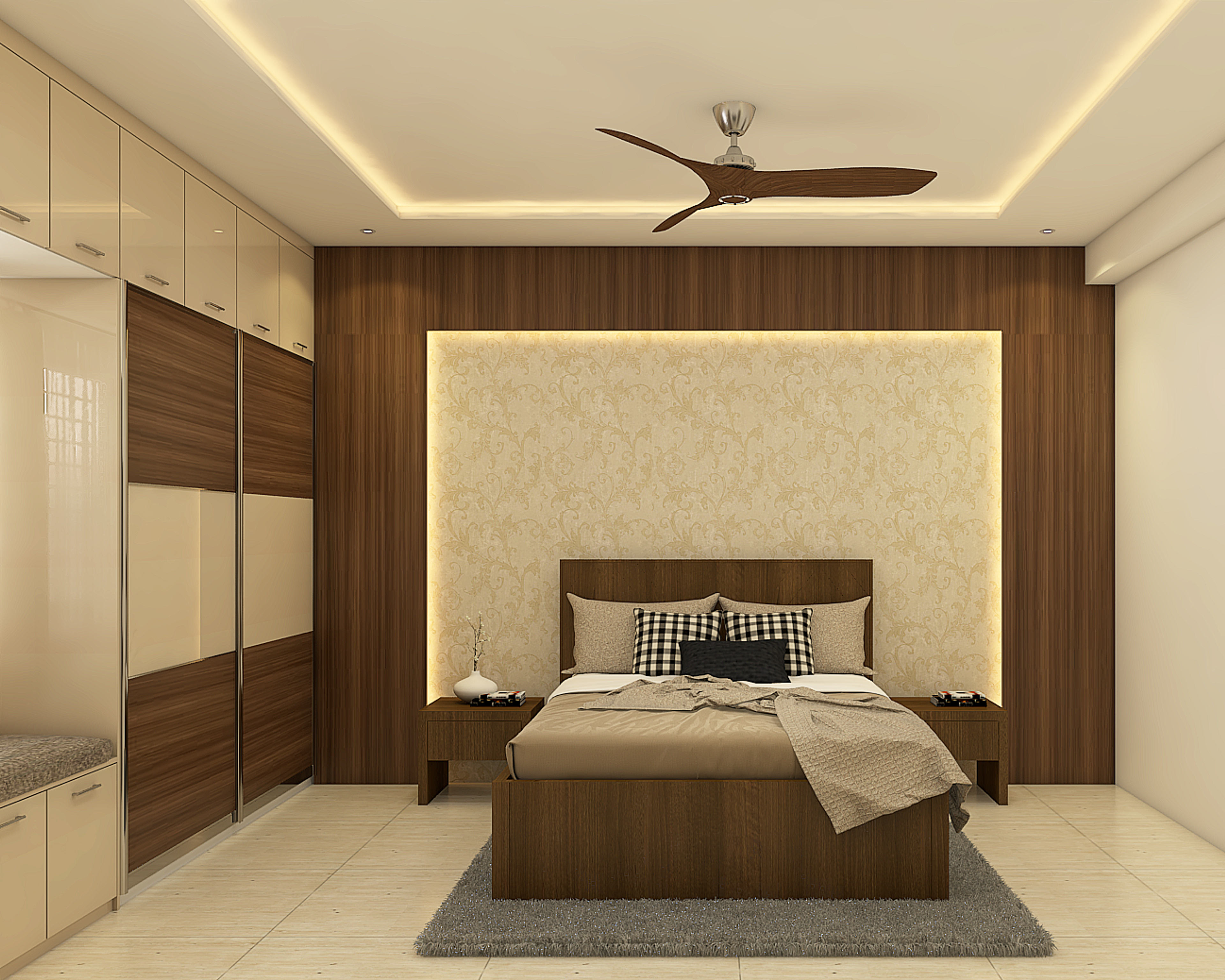 Modern Themed Guest Bedroom Design In Beige And Wood
