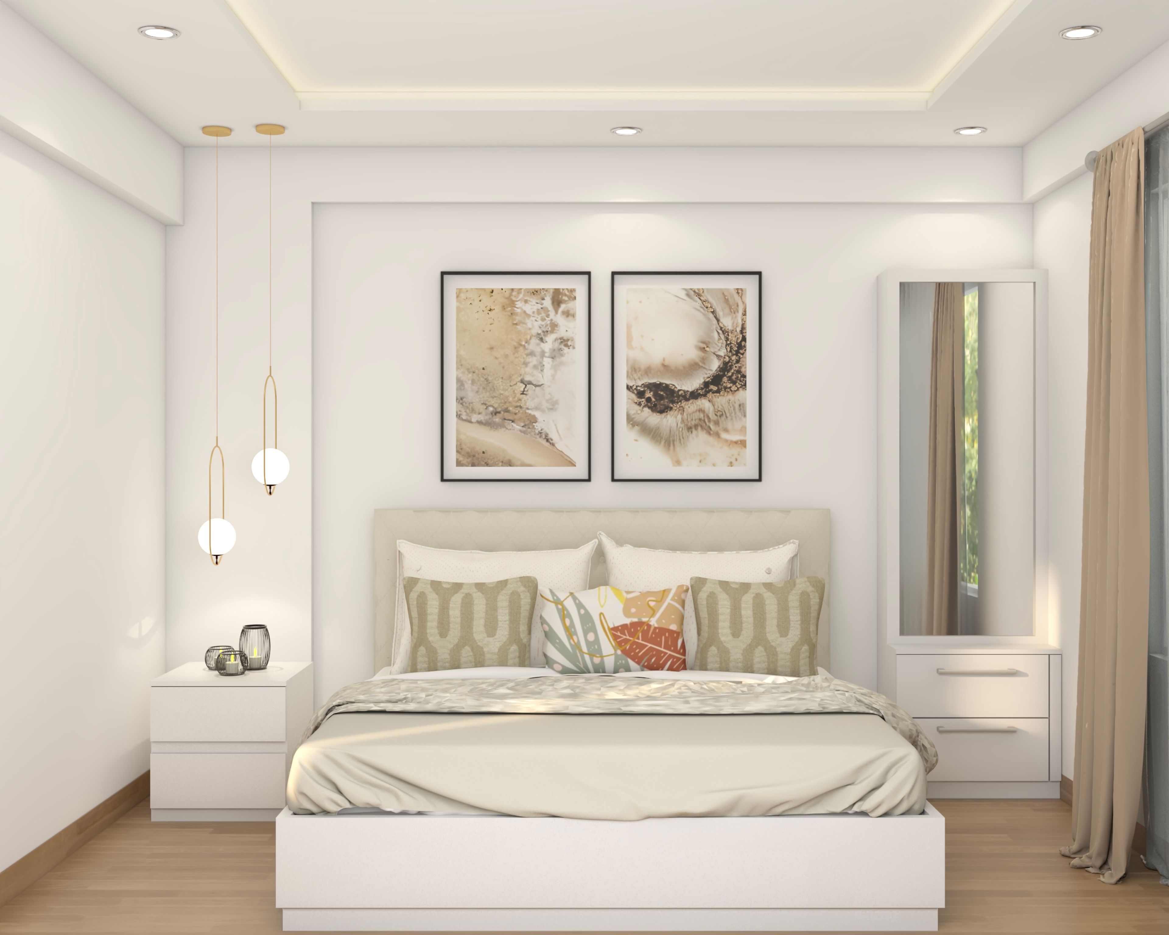 Compact All-White Guest Bedroom Design With Dressing Unit