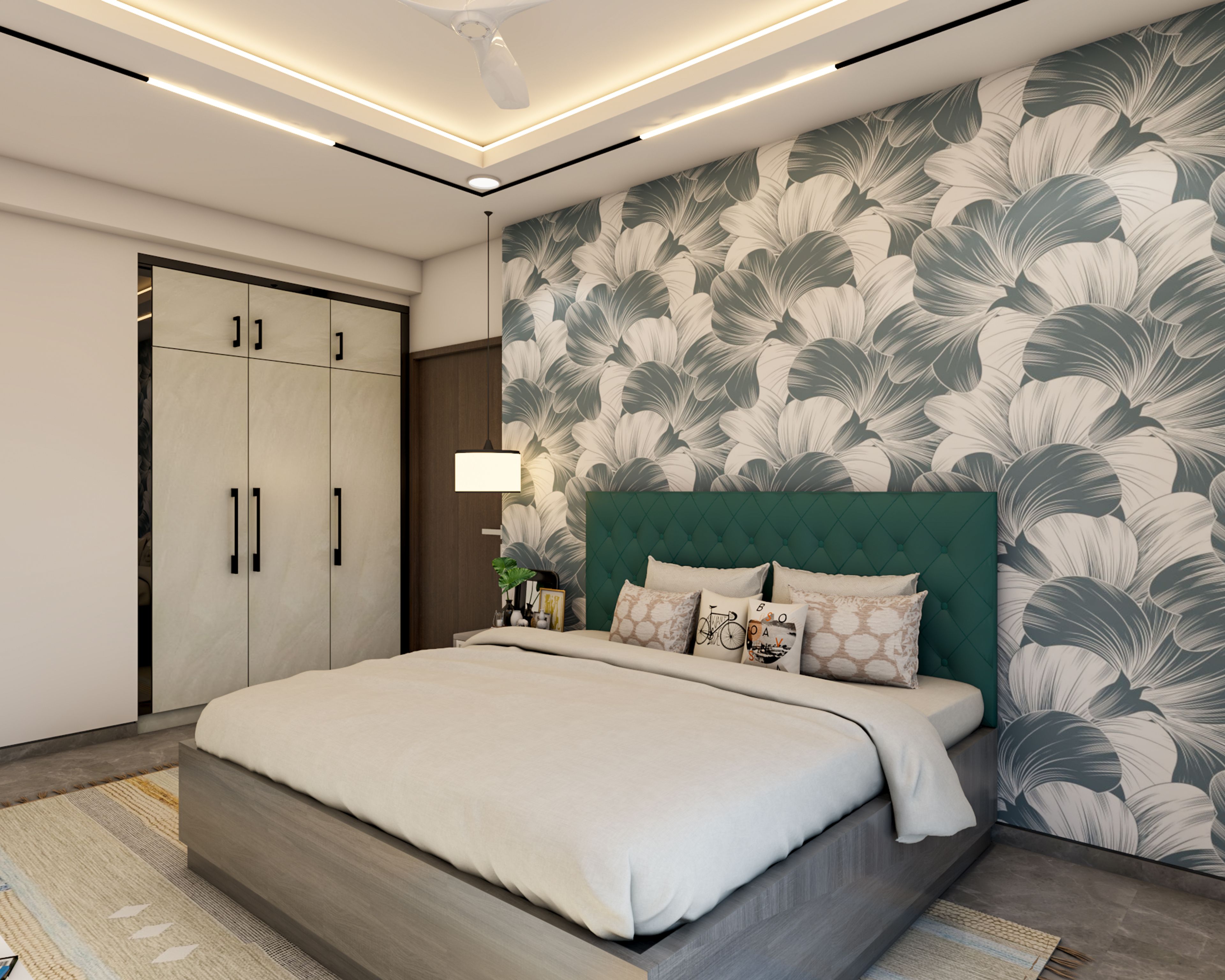 Contemporary Grey And White Bedroom Wallpaper Design