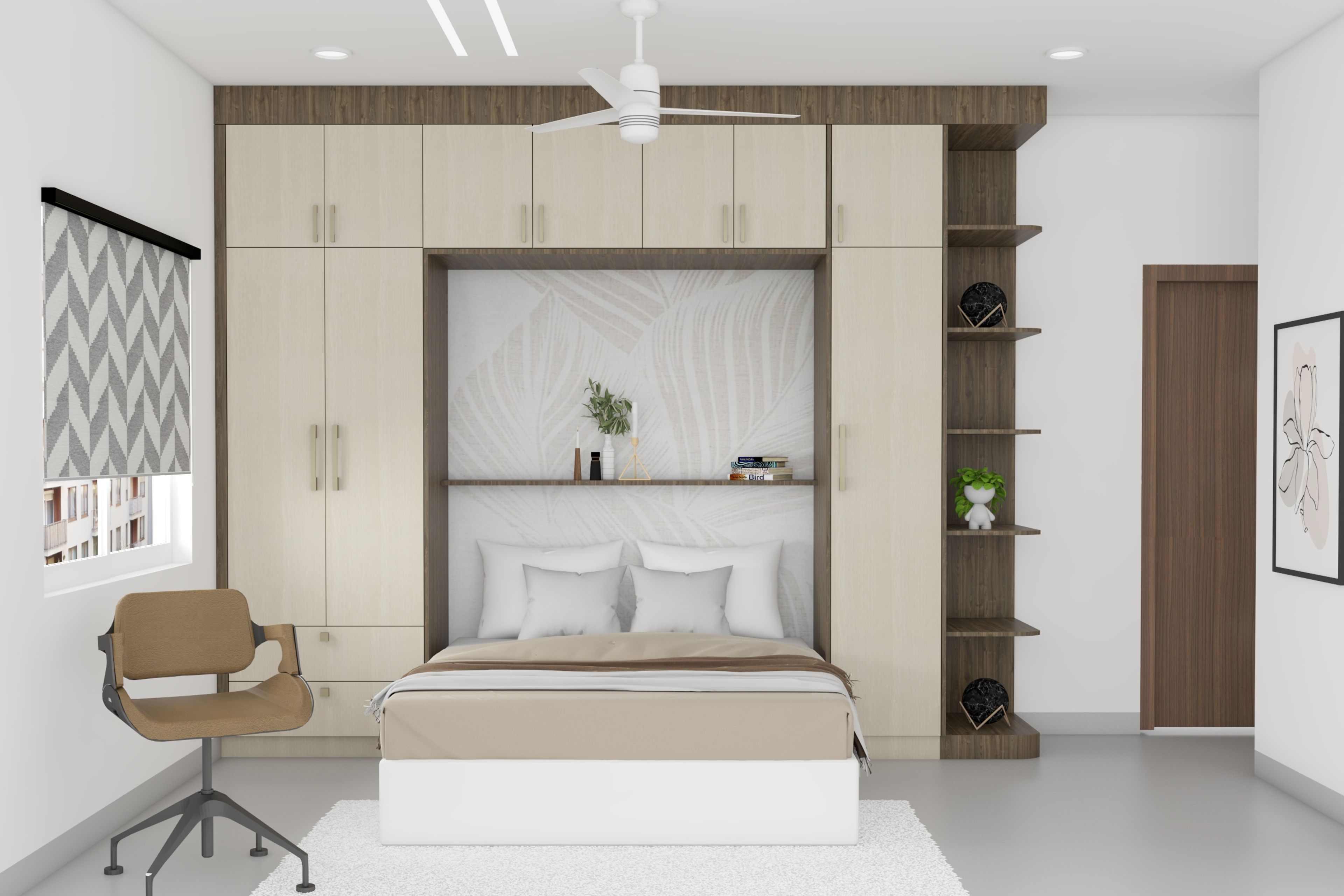 Modern Guest Bedroom Design With Bordered Niche