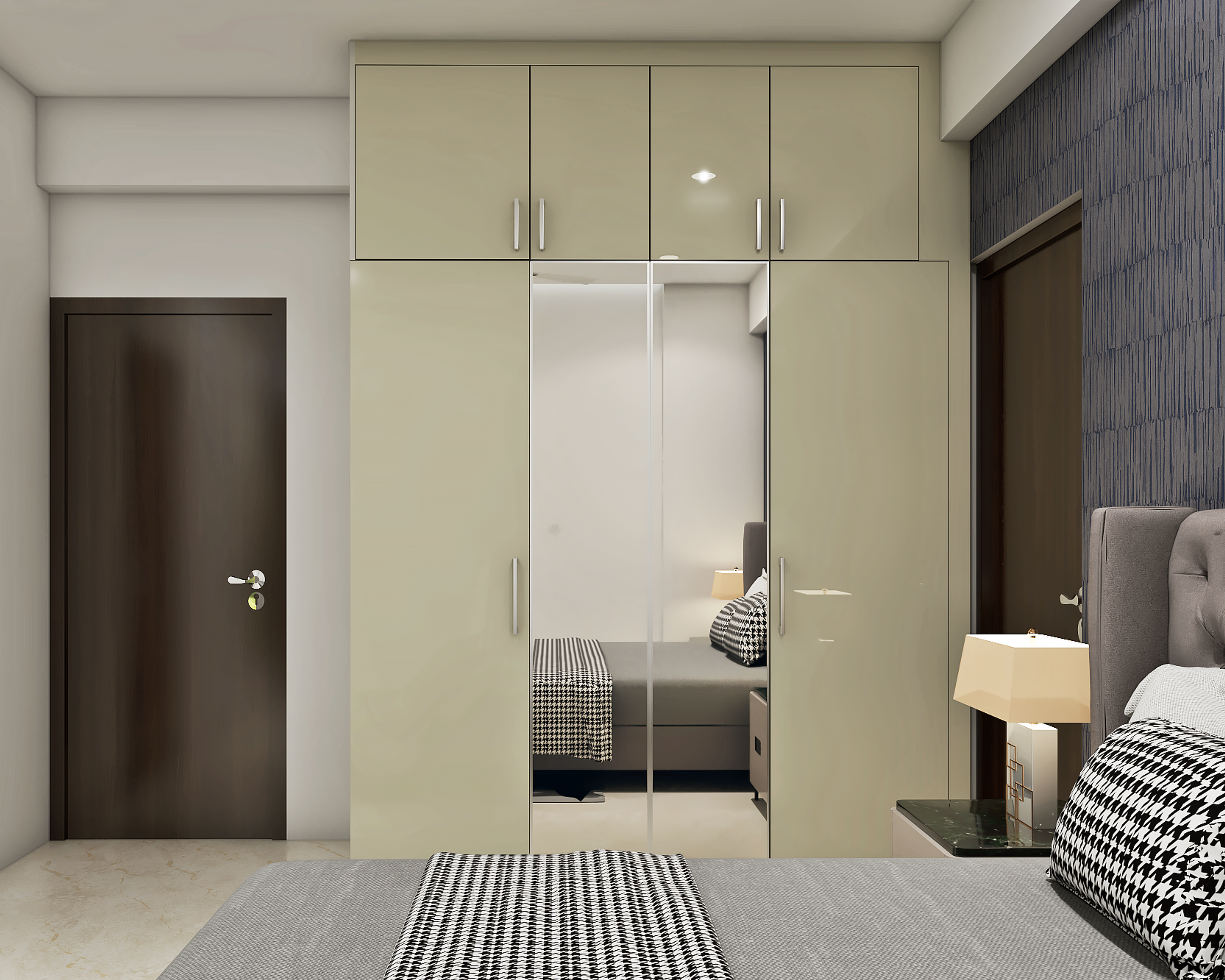 Modern Guest Bedroom with Blue Accent Wall - Livspace