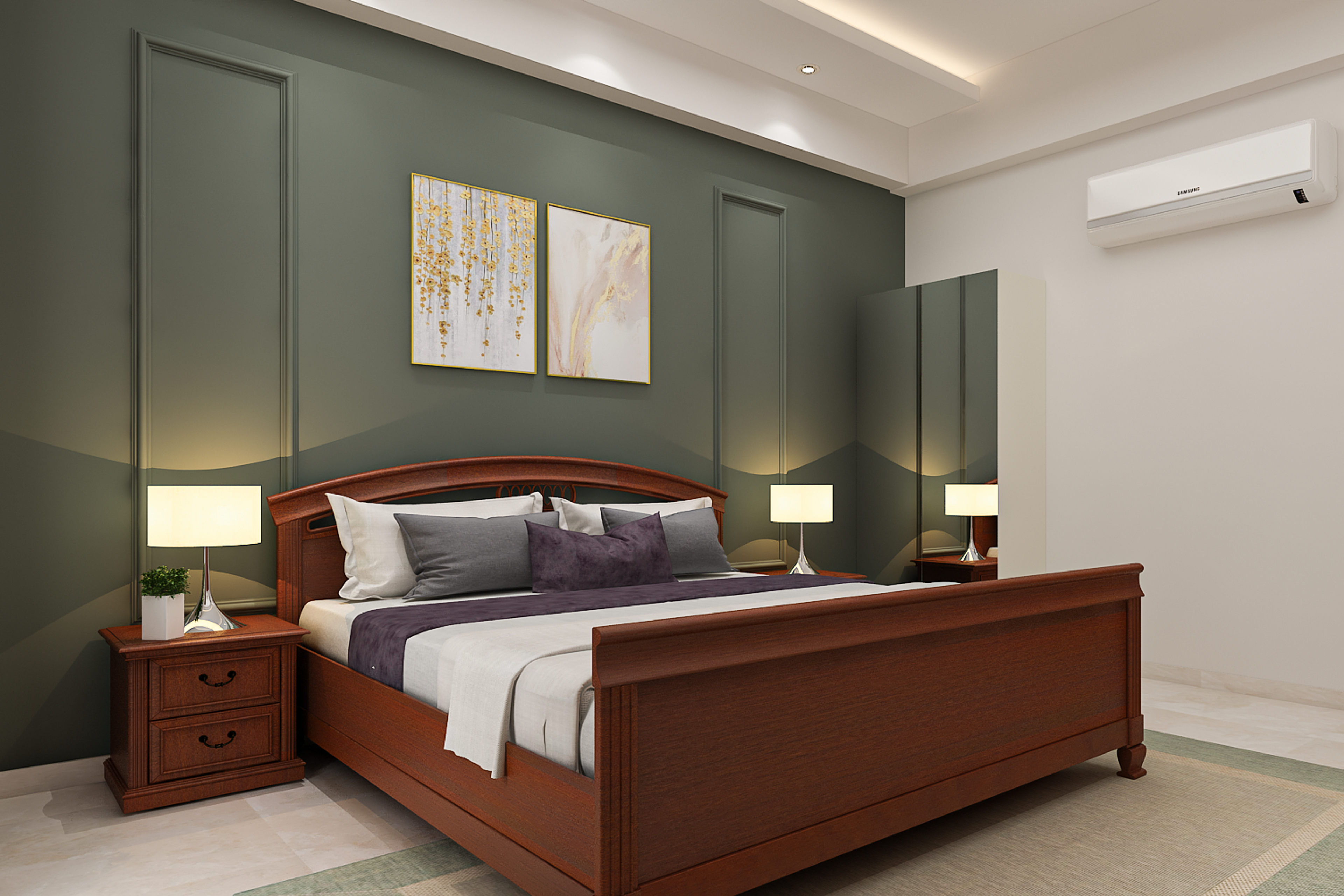 Spacious Modern Style Guest Bedoom Design With Grey Accent Wall