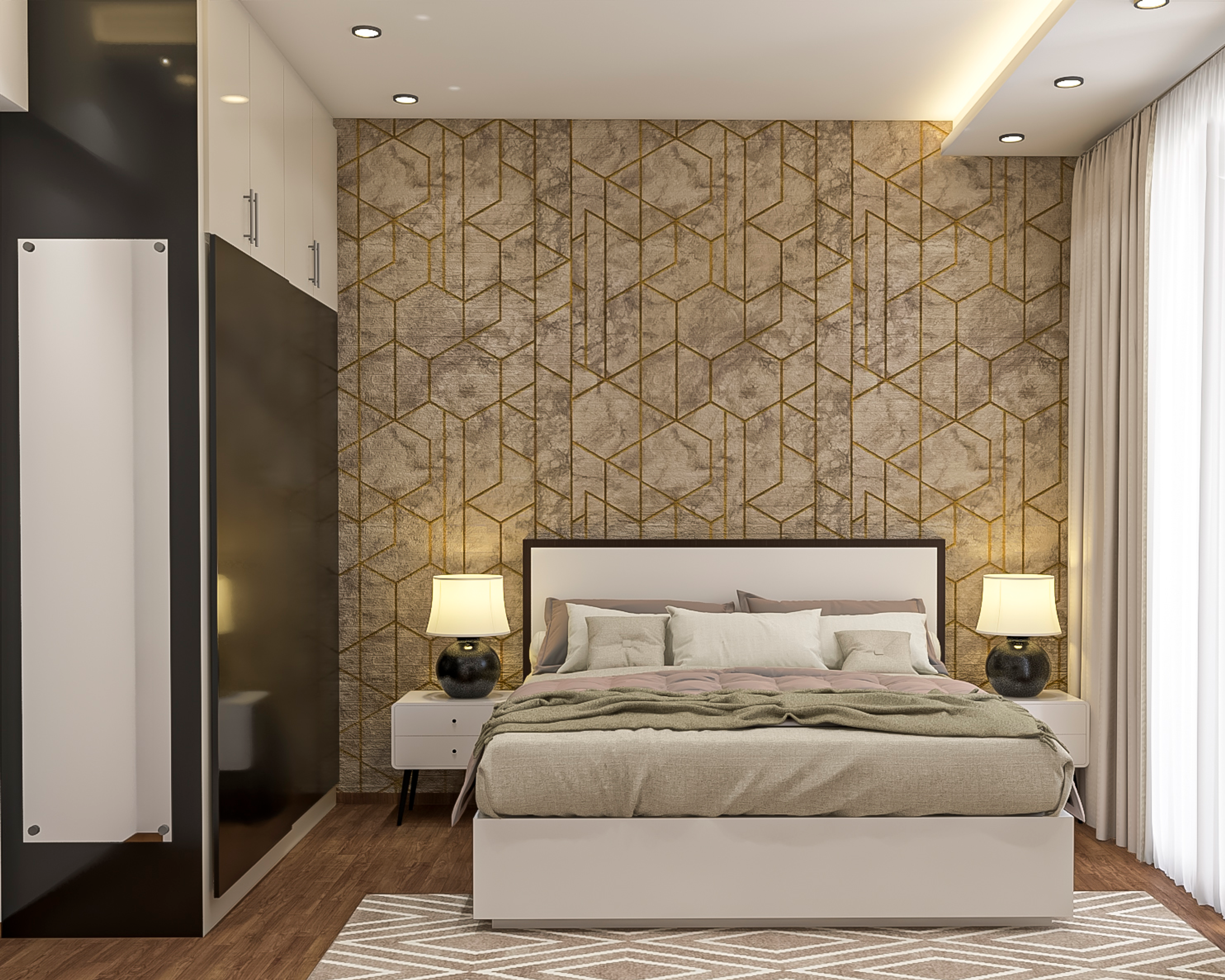 Modern Bedroom Wallpaper With A Geometric Pattern