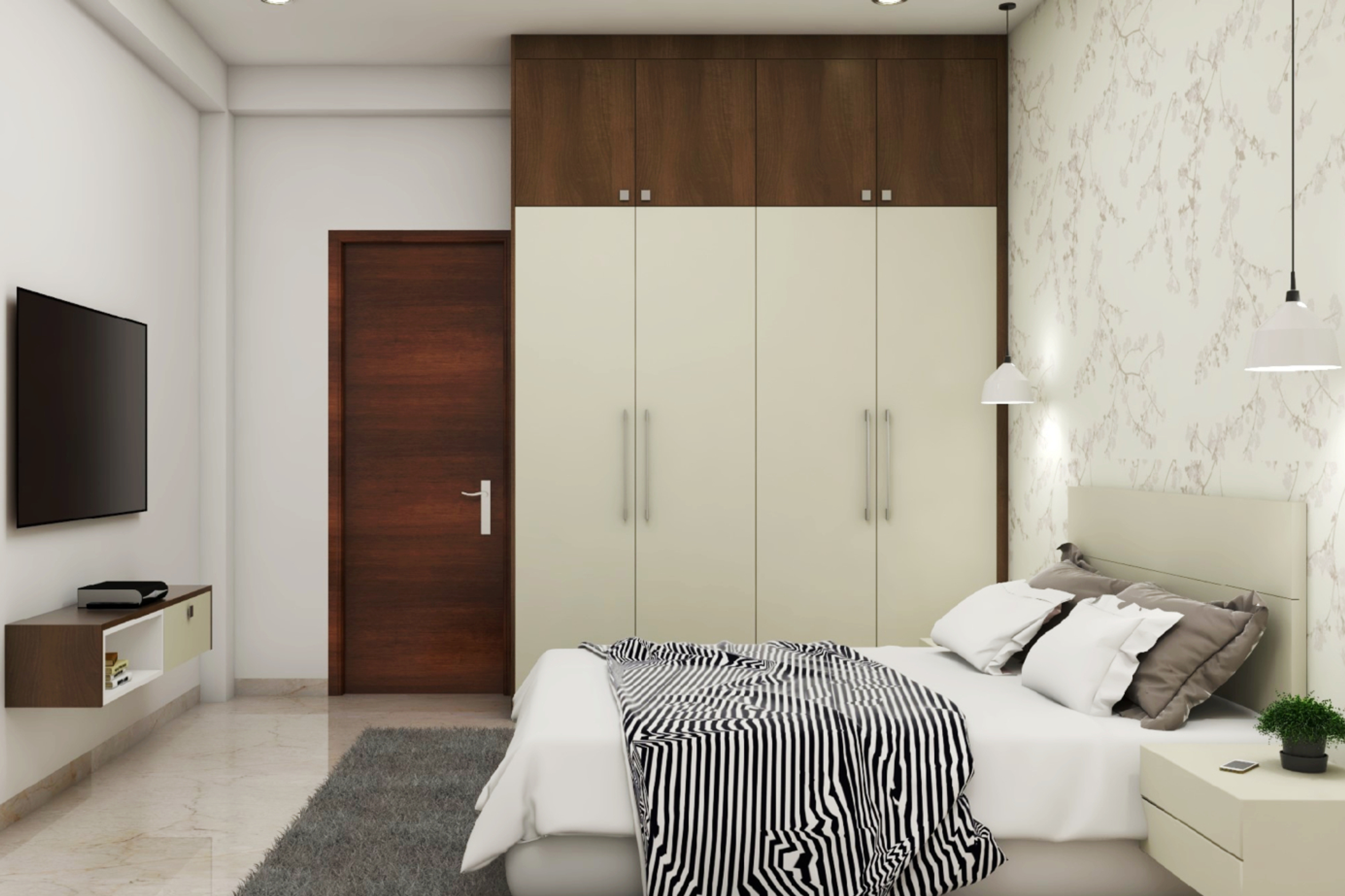 Spacious Modern Guest Bedroom Design In Brown And White