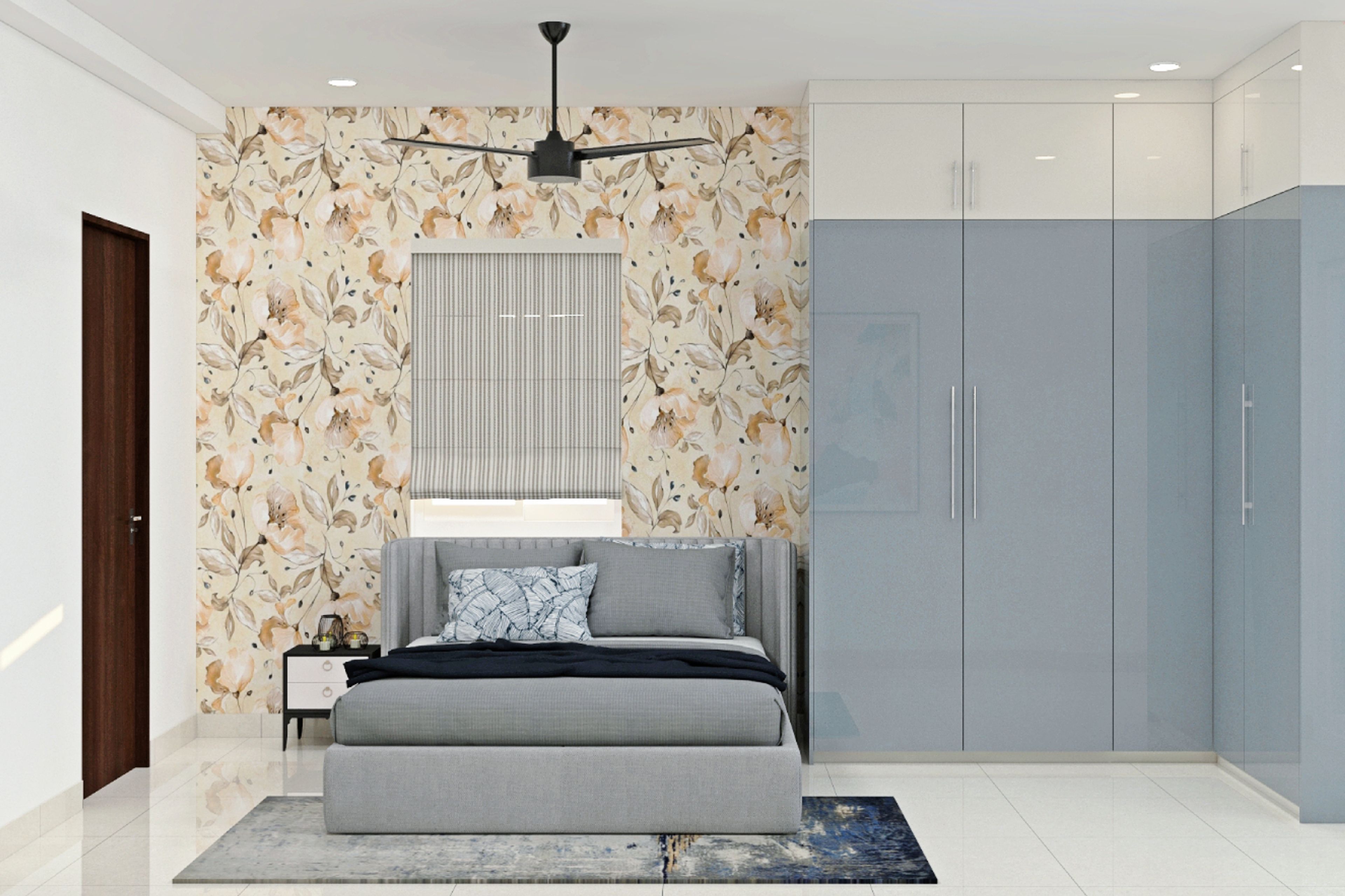 Dual-Toned Modern Bedroom Wallpaper Design With A Floral Pattern