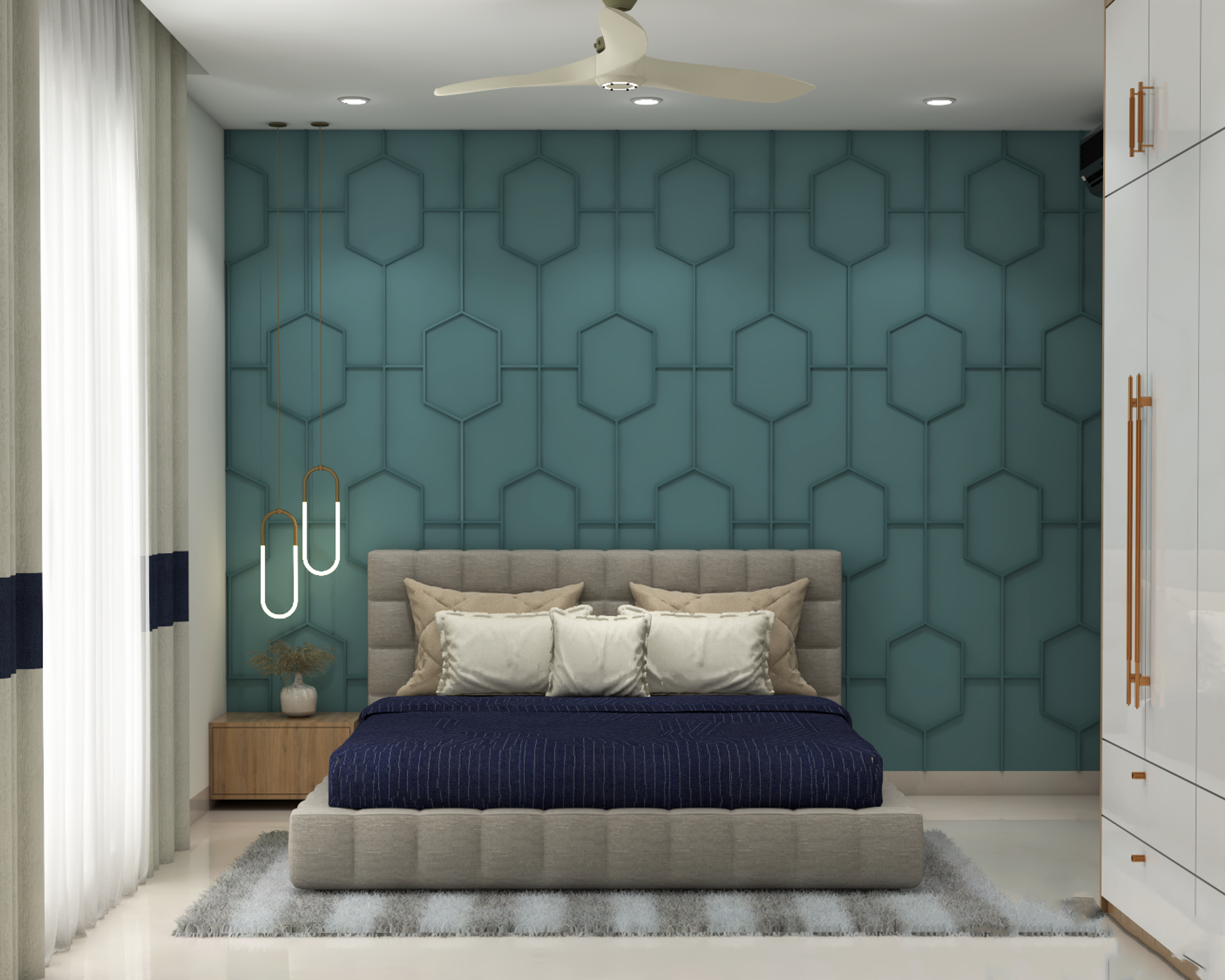 Contemporary And Spacious Guest Bedroom Design With Grey Interiors