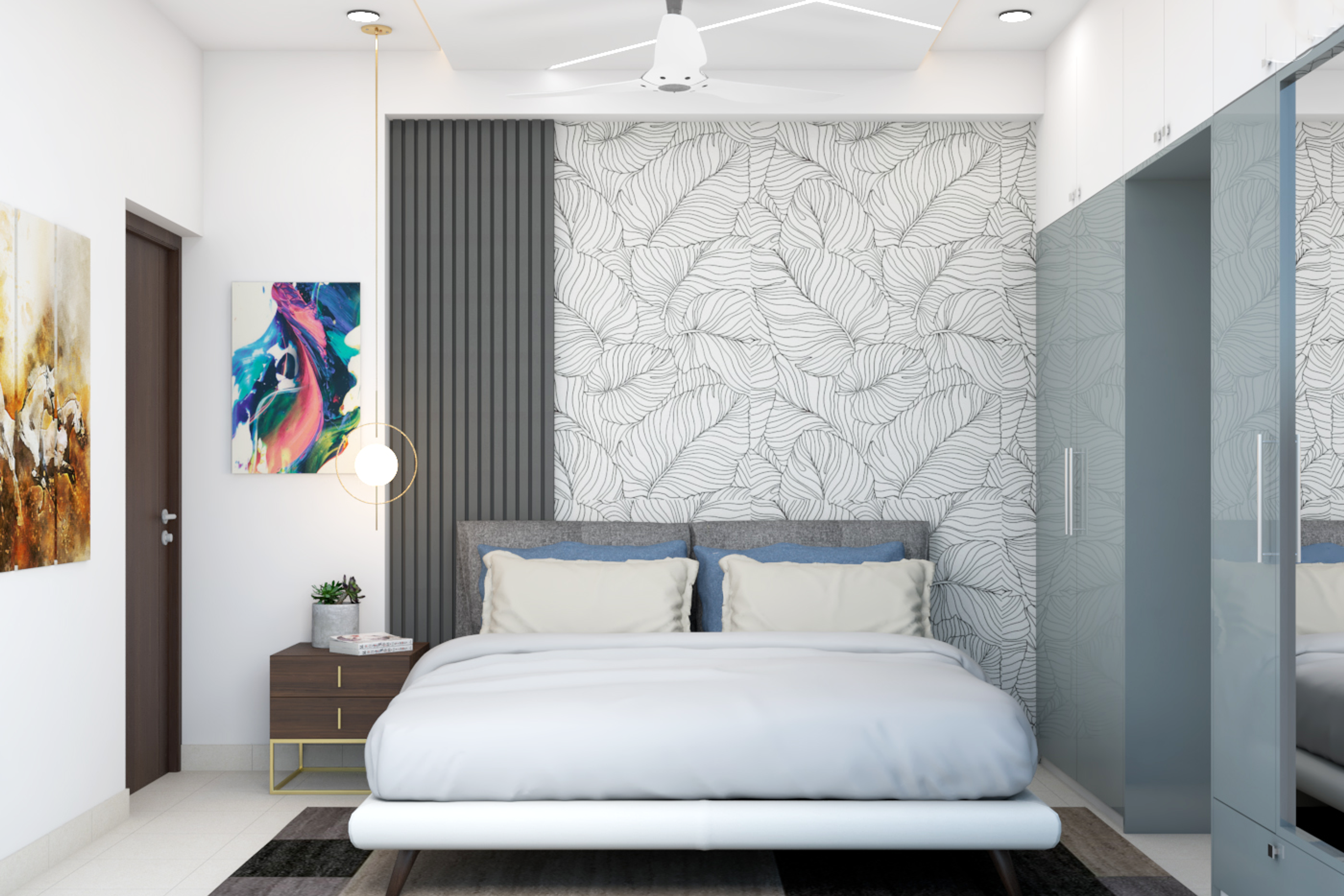 Modern White And Grey Guest Bedroom Design