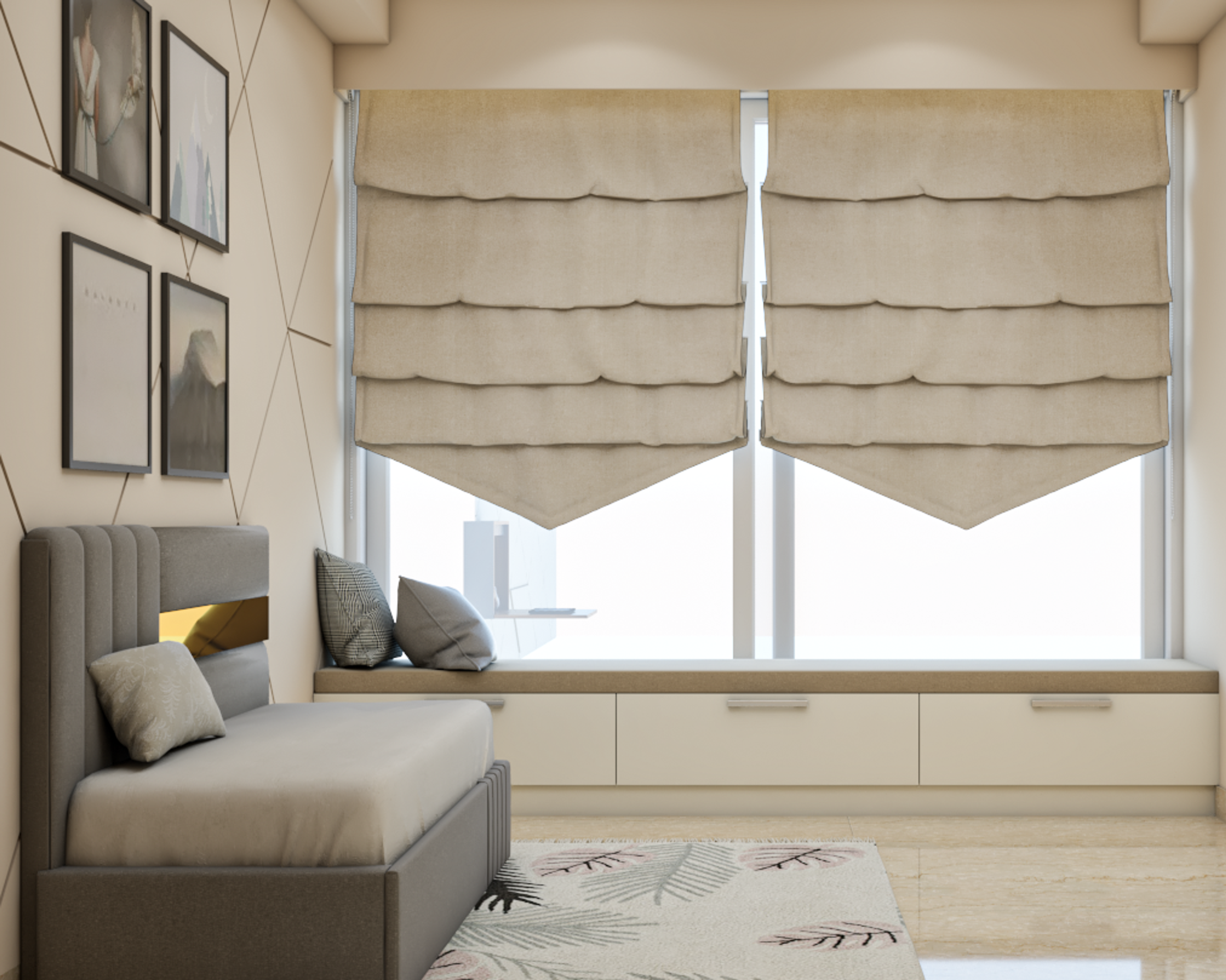 Compact Grey Guest Bedroom - Livspace